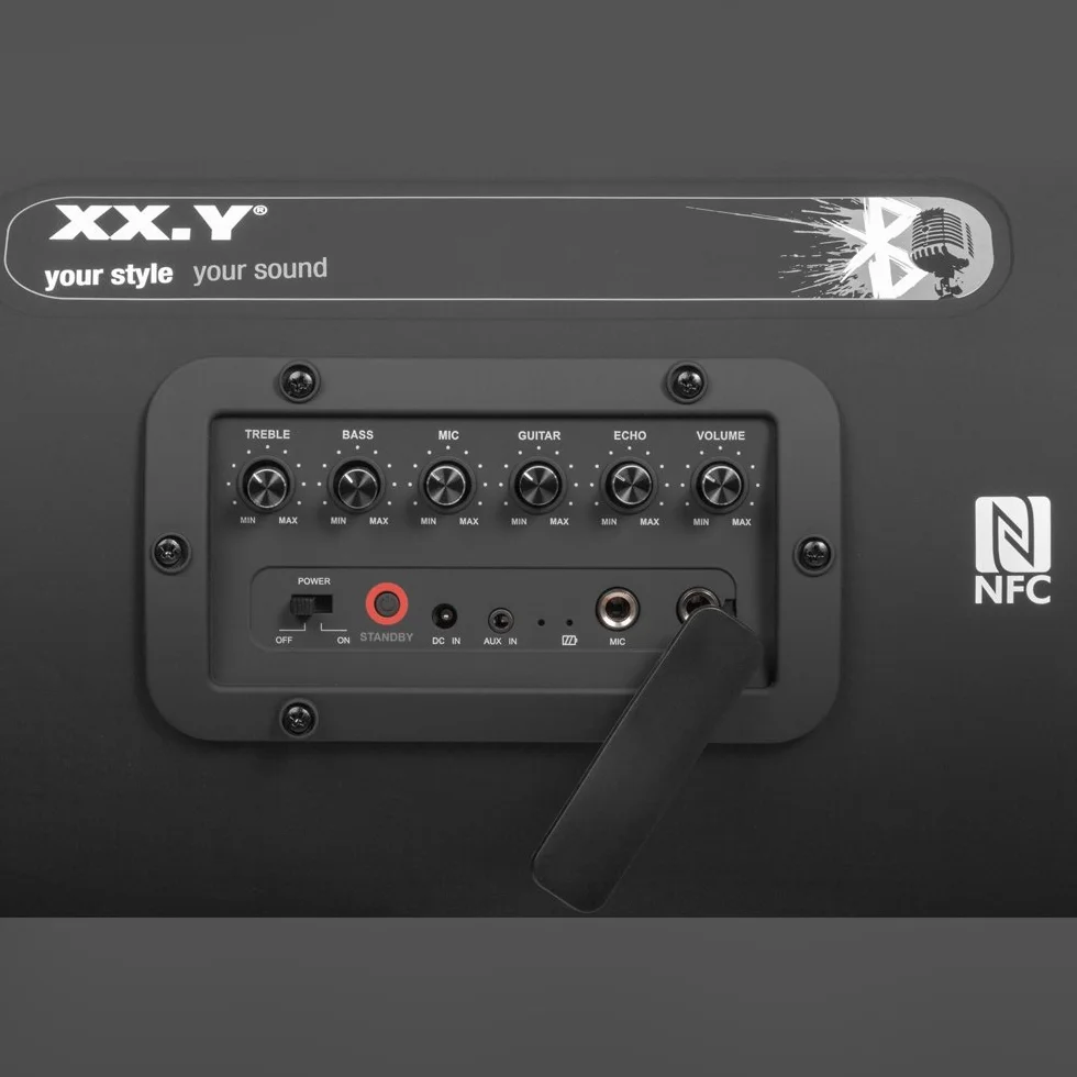 XX.Y P-127J przenośny głośnik Bluetooth Boom Box (NFC) z wbudowanym akumulatorem/wejściem audio do mikrofonu/instrumentu muzycznego/odtwarzacza MP3, czarny