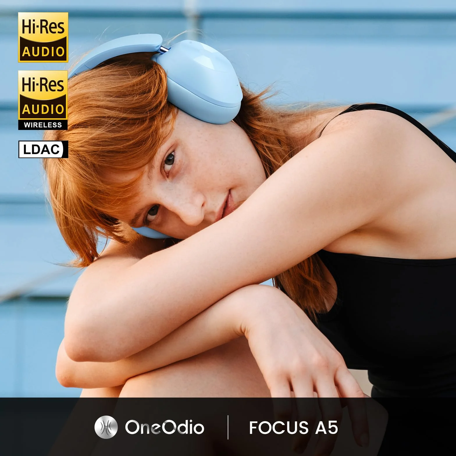 OneOdio Słuchawki nauszne A5, bezprzewodowe, Bluetooth, hybrydowa, aktywna redukcja szumów, dźwięk Hi-Res LDAC, akumulator 75 godzin, Bluetooth 5.4, wyraźne połączenia, tryb gry, szybkie ładowanie do
