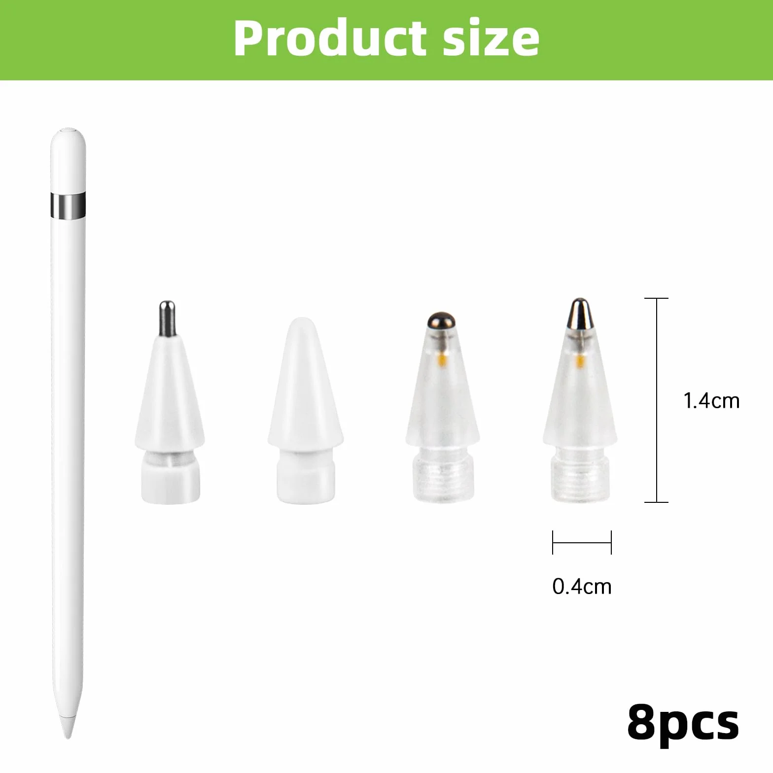 Końcówka do Apple Pencil 2. generacji, 8 sztuk końcówek zamiennych do Apple Pencil 1. generacji i 2. generacji, odporny na zużycie, precyzyjny, z tworzywa sztucznego i metalu, biały