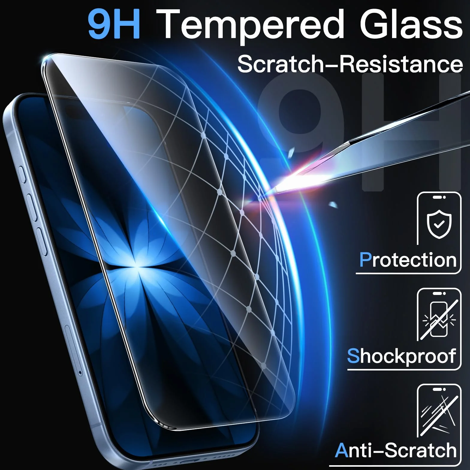 JETech Ochraniacz Ekranu dla iPhone 17 6,3 Cala, Szkło Hartowane Film z Narzędzie Łatwej Instalacyjne, Twardości 9H, Przyjazny dla Etui, 3 Sztuki