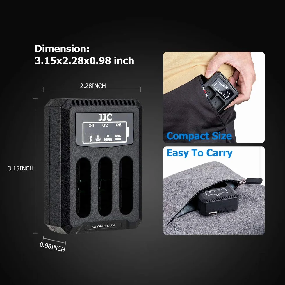 JJC Ładowarka USB potrójny adapter do Ricoh GRIII WG-6, Olympus Tough TG-6, TG-5, TG-4, TG-3, TG-2, TG-1, Stylus X-Z2 iHS, SP-100 do aparatów cyfrowych Ricoh DB-110
