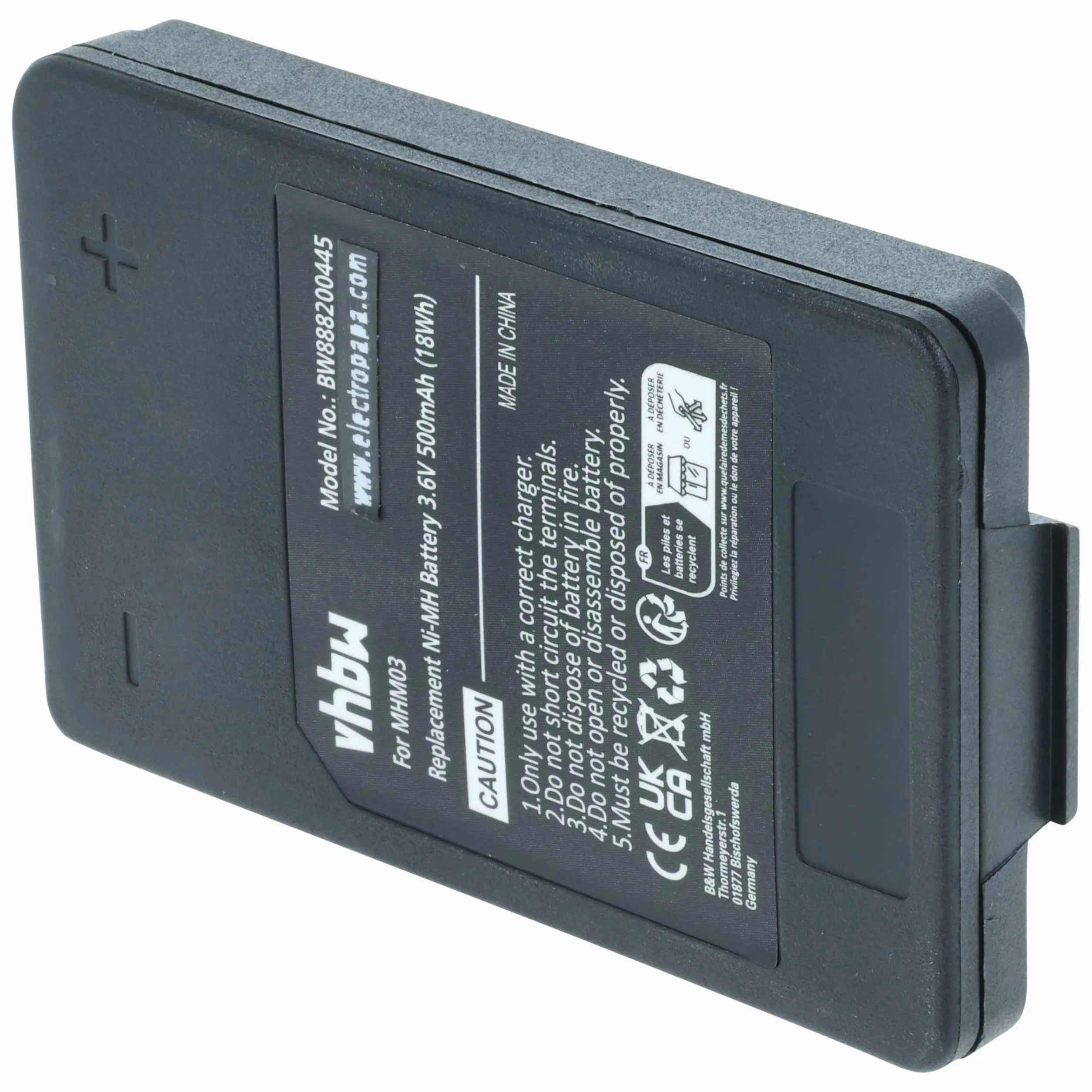 vhbw 5 x akumulator zamienny do Autec MHM03, LPM01LI, LPM01, R0BATT00E10A0 do przemysłowego pilota zdalnego sterowania (500 mAh, 3,6 V, NiMH) - czarny