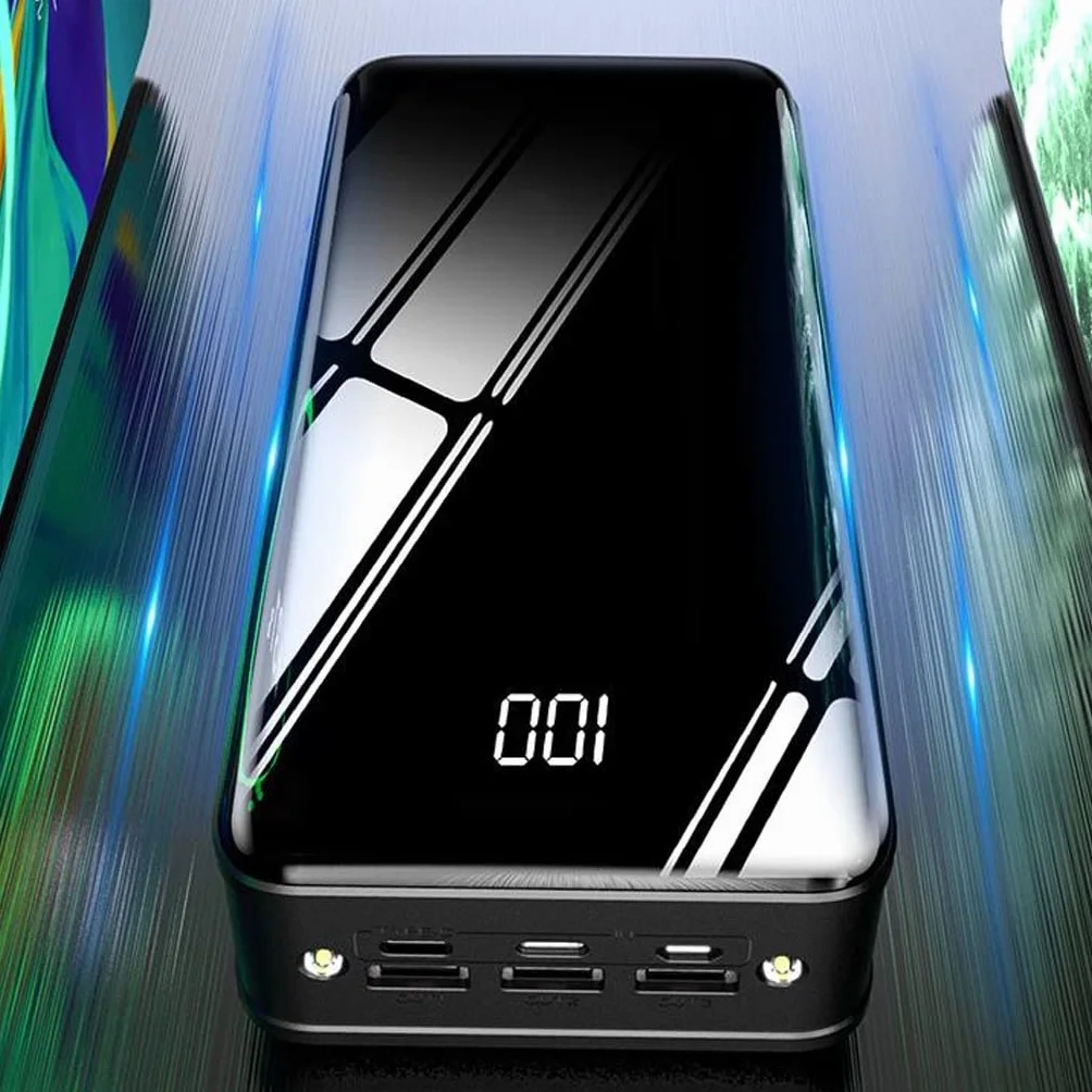 50000 MAh Power Bank o dużej pojemności Lustrzany ekran z cyfrowym wyświetlaczem Szybkie ładowanie jest wyposażone w wspólny bank mocy (Color : Black, Size : 50000mAh)