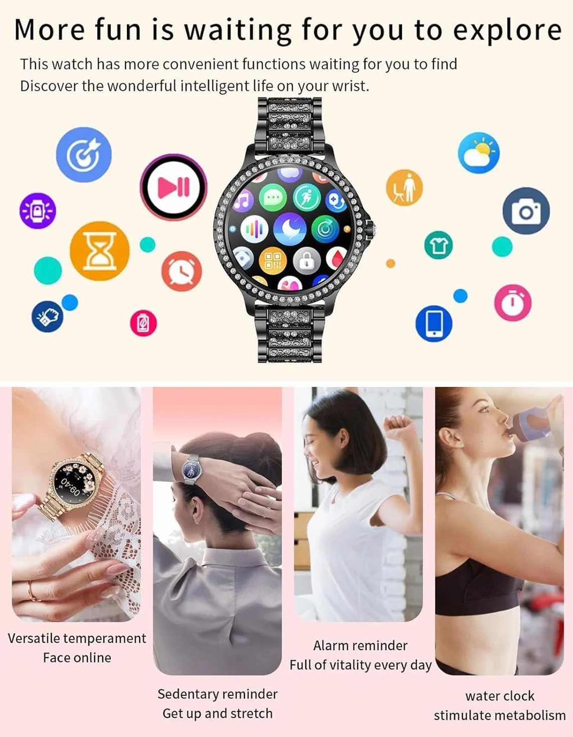 Inteligentny zegarek dla kobiet (odbieranie/wykonywanie połączeń), zegarek do fitnessu z czujnikiem tętna Spo2 podczas snu, smartwatch z krokomierzem i licznikiem kalorii dla telefonów z sys