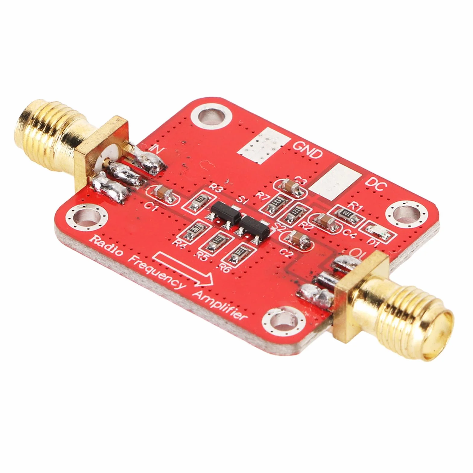 Wzmacniacz Szerokopasmowy RF 10 KHz–100 MHz, Wysokie Wzmocnienie, Niski Współczynnik VSWR, Napięcie +12 V i Prąd 30 MA, Wyjście P-1 10 DBm, Konstrukcja Bez Dławików, materiał