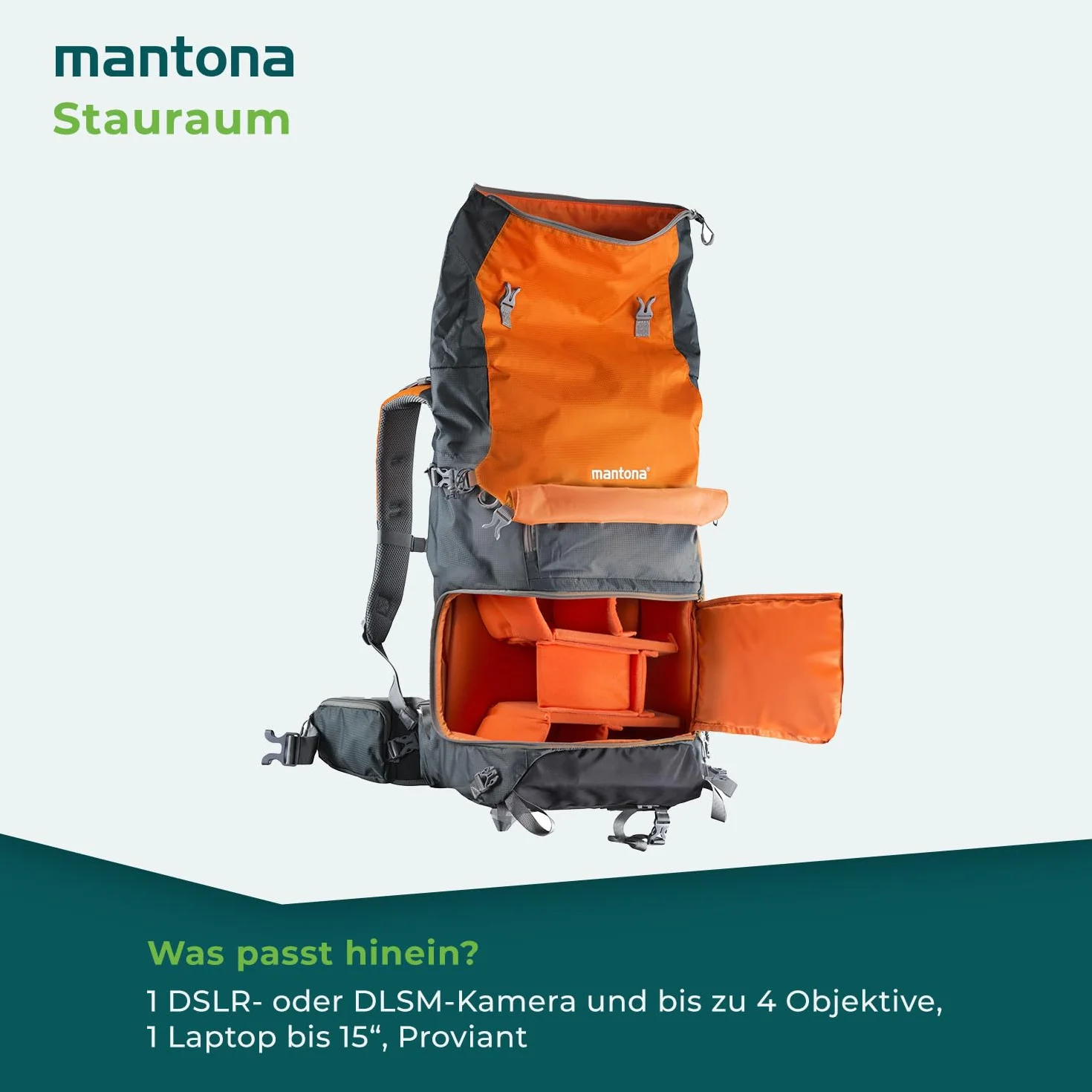 Mantona ElementsPro 50 plecak outdoorowy i na aparat fotograficzny (odpowiedni do 1 do 2 aparatów, od 4 do 5 obiektywów, zasilacz i akcesoria, kieszeń na laptopa do 15 cali, z praktycznego nylonu z