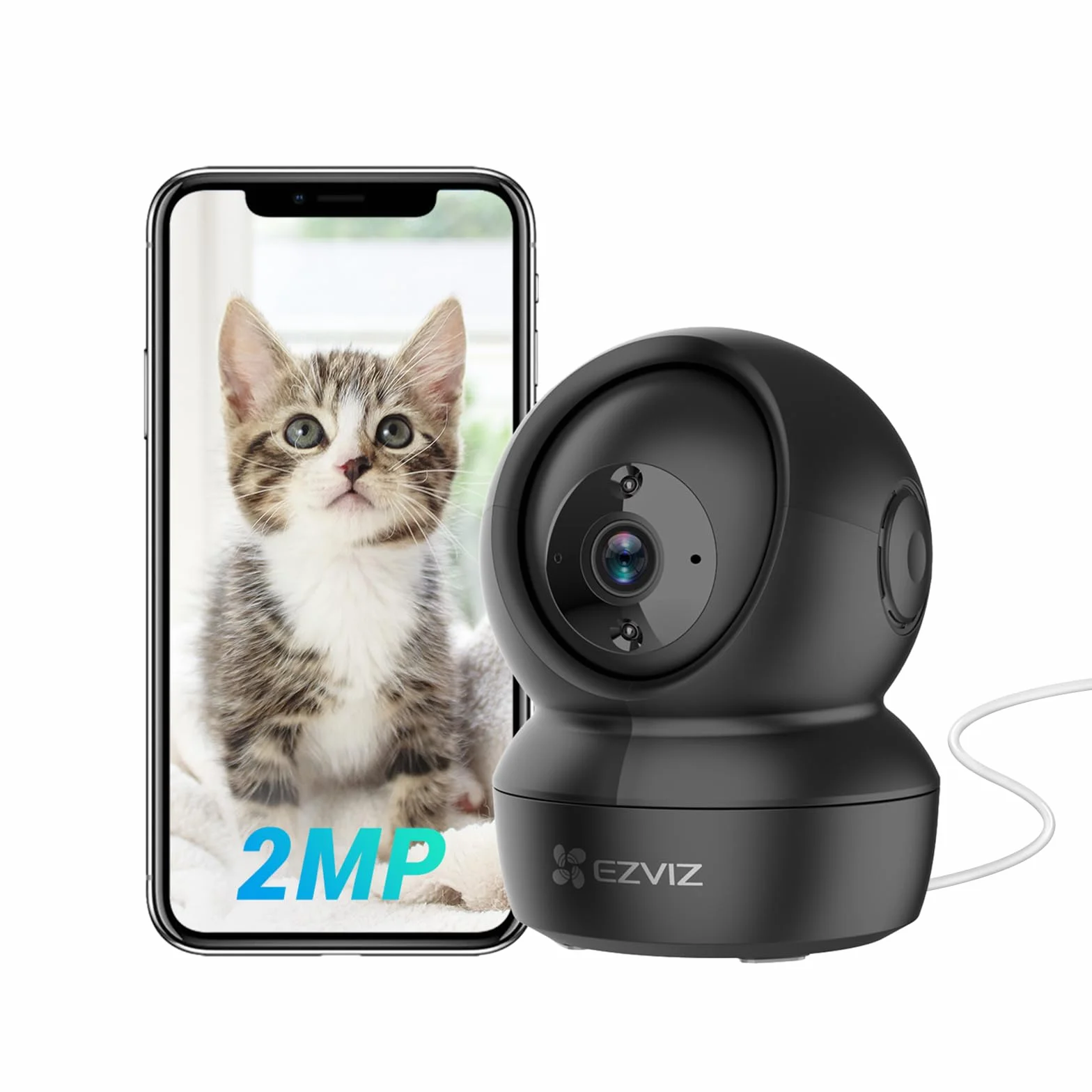 EZVIZ C6N Wewnętrzna kamera nadzoru WiFi 1080P, WiFi i Ethernet 360 ° Kamera IP Pan/Tilt Kompatybilna z Alexa, Night Vision z Smart IR, śledzenie ruchu, dwukierunkowy dźwięk