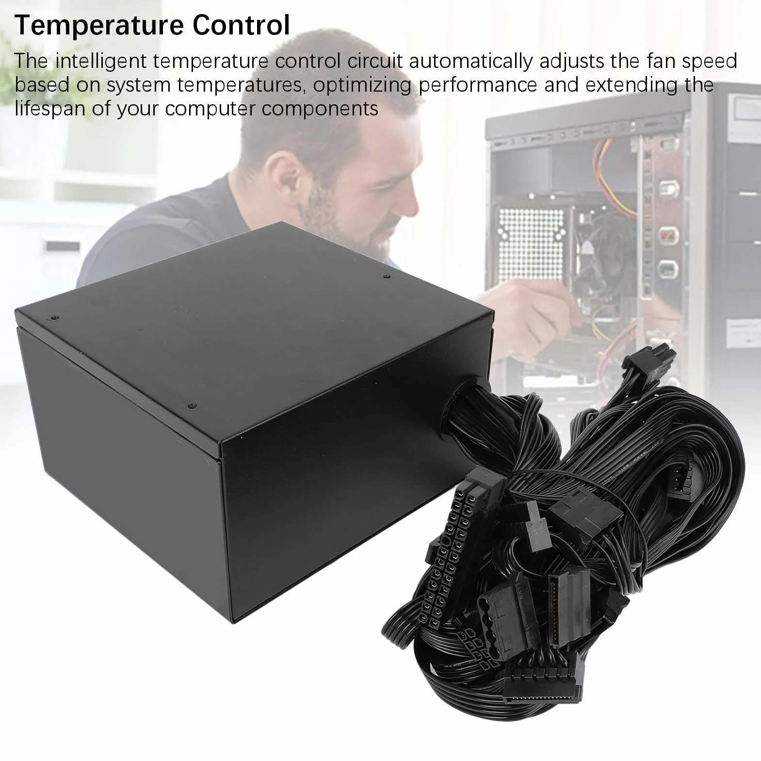 AMONIDA Wysokowydajny Zasilacz ATX 700 W z Wentylatorem Chłodzącym do Systemów Komputerowych Stabilne Napięcie Wiele Funkcji Ochronnych