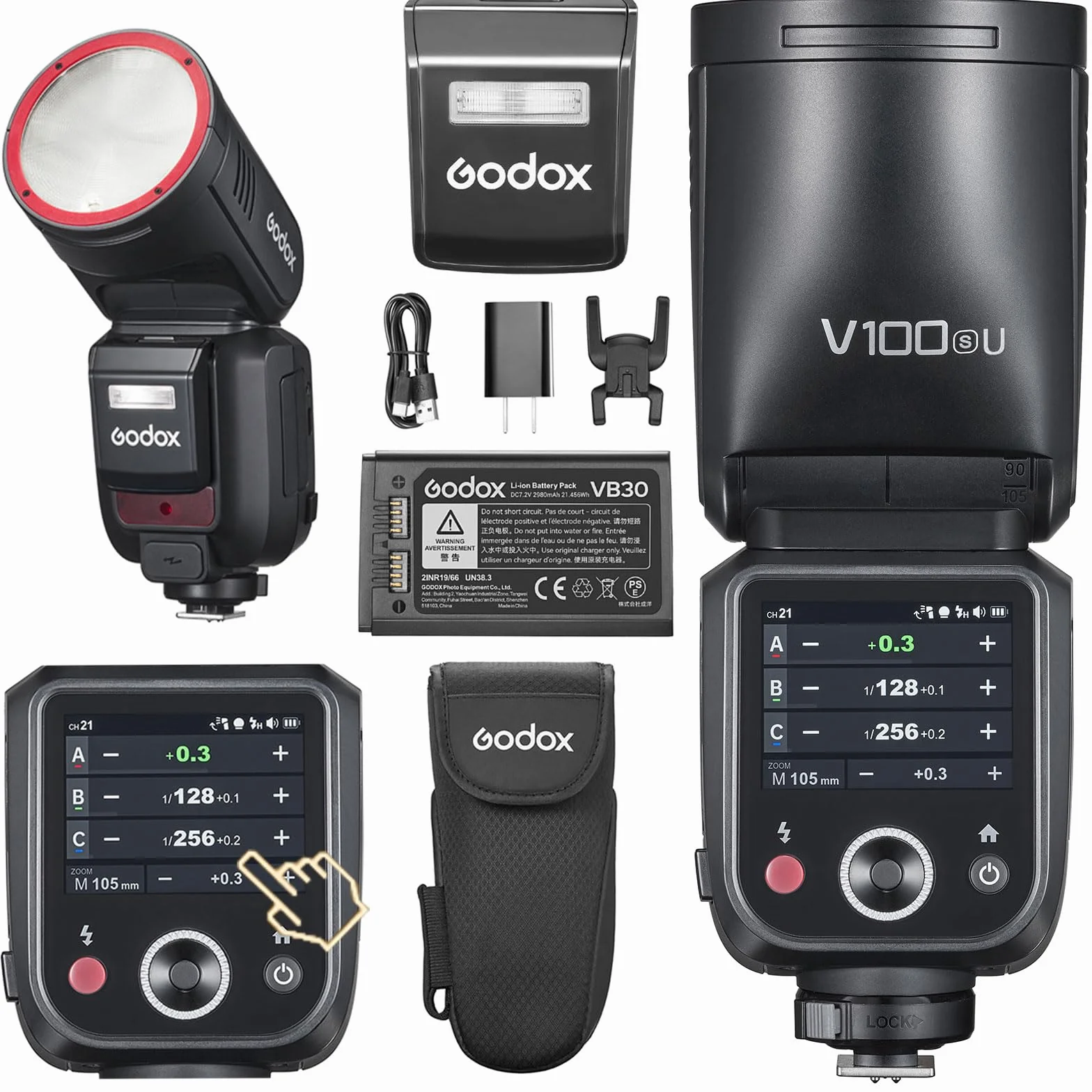 Godox V100S Okrągła głowica dotykowa Flash, 100Ws Global Shutter Flash Sync 1/80000, 1/8000 HSS, wbudowana bateria litowa, 10-stopniowa lampa modelująca LED (Godox V100S dla Sony)