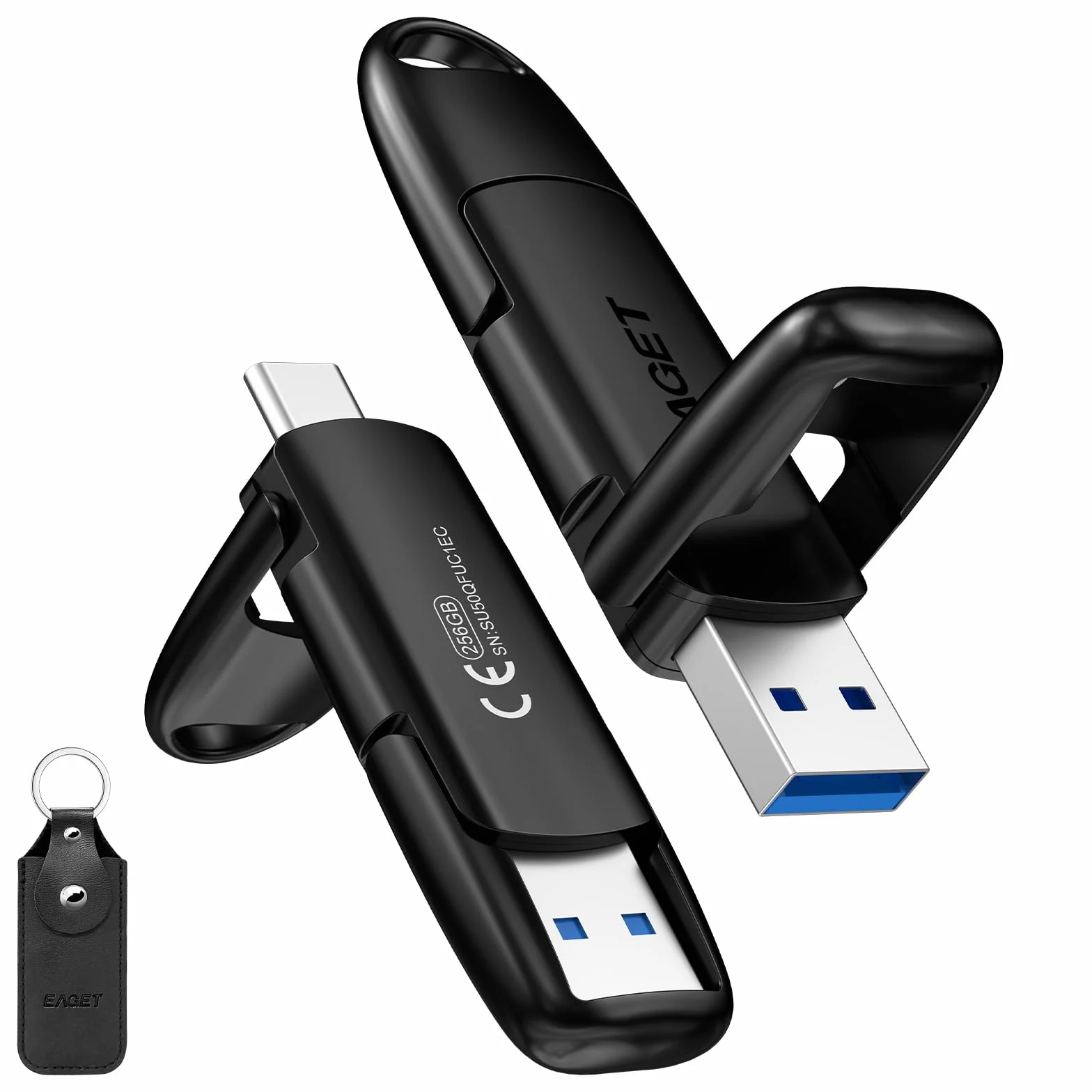 Eaget 256 GB podwójny dysk flash USB-C i USB 3.2, przenośny zewnętrzny dysk SSD 560 MB/s do iPhone'a 15/16/17 Pro, Mac, PC, PS4, Android