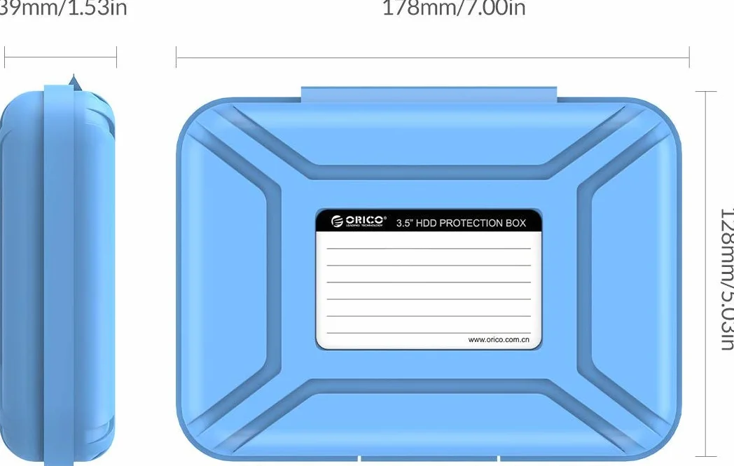 ORICO 3,5" zintegrowana antystatyczna podkładka ochronna antywstrząsowa/dysk twardy (HDD) lub SSD (PHX35) Pudełko do przechowywania - Niebieski