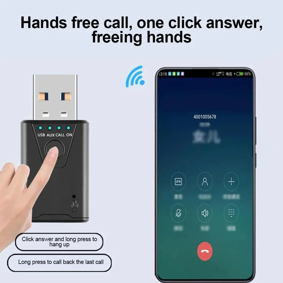 USB Bluetooth 5.4 odbiornik audio, Bluetooth Dongle, Stereo 3,5 mm AUX bezprzewodowy adapter USB do zestawu samochodowego TV PC słuchawki