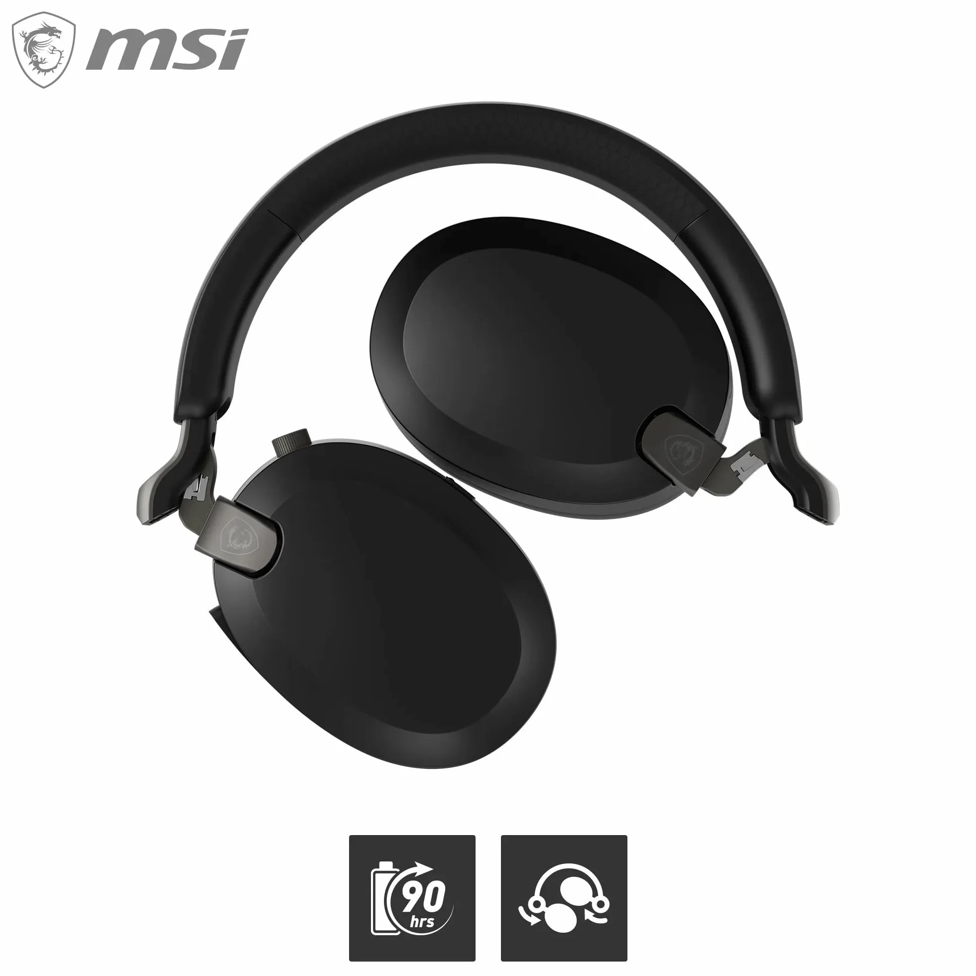 MSI MAESTRO 500 WIRELESS granatowy zestaw słuchawkowy, aktywna redukcja szumów, tryb przezroczystości, niskie opóźnienie 2,4 GHz, Bluetooth 5.4, przewodowy 3,5 mm, sterowniki 40 mm, chowany mikrofon