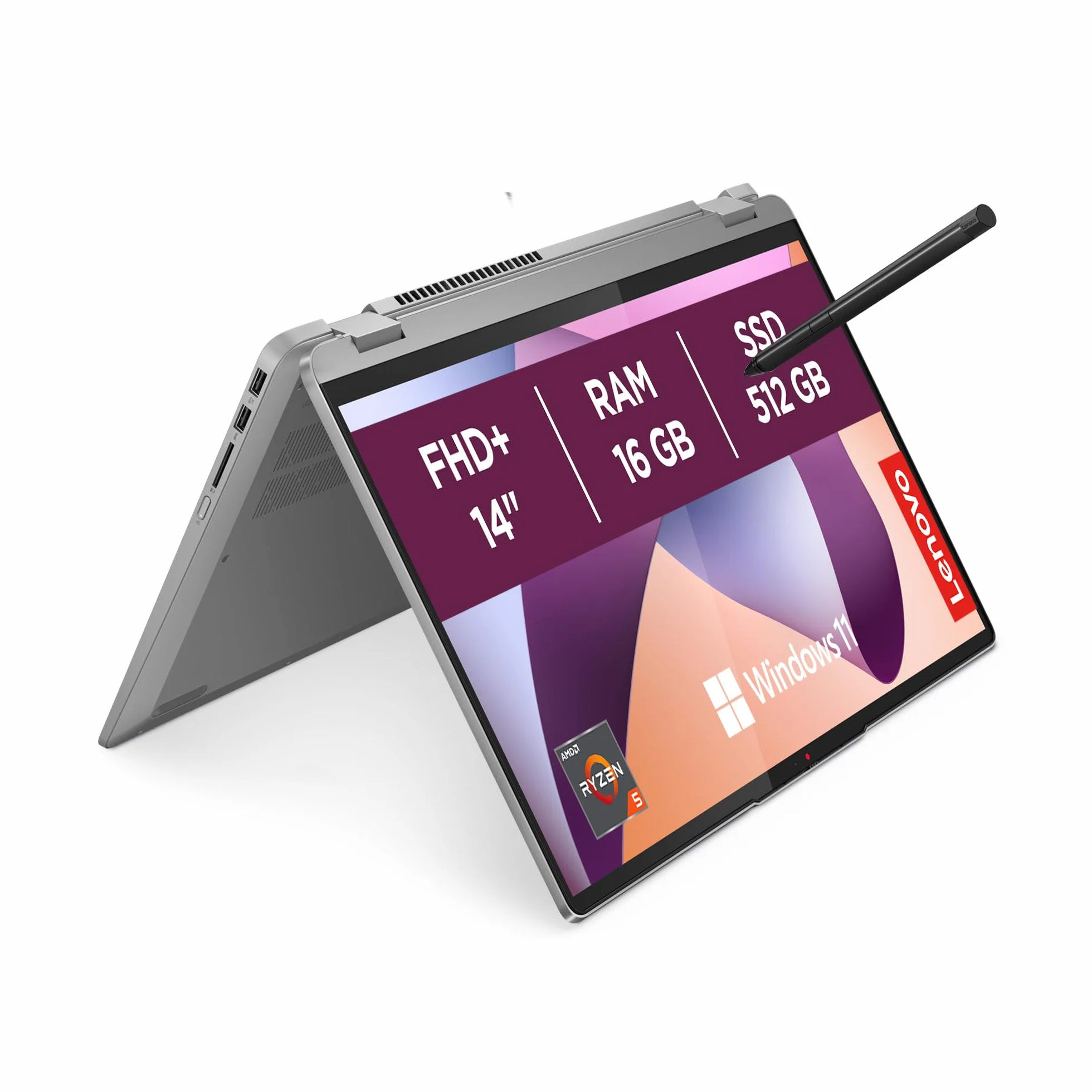 Lenovo IdeaPad Flex 5 Notebook 14" wyświetlacz WUXGA (1920 x 1200) IPS, AMD Ryzen 5 7430U, pamięć RAM 16 GB, 512 GB SSD, Windows 11 Home, w zestawie cyfrowy Lenovo - Arctic Grey