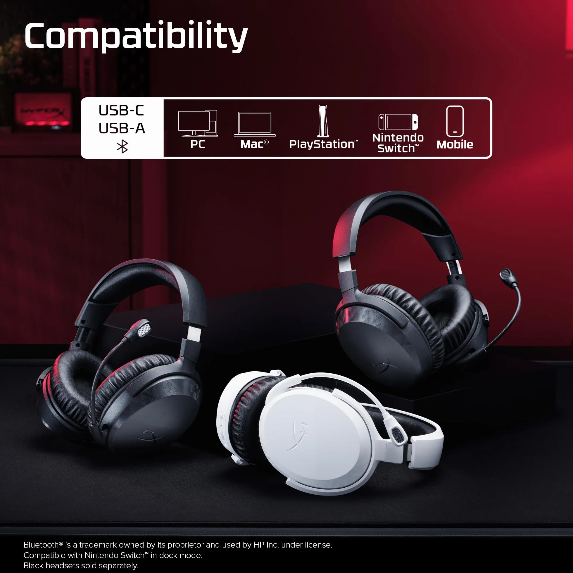 HyperX CloudX Stinger 3 Bezprzewodowy zestaw słuchawkowy do gier na PS5 | Bluetooth 5.2 i 2,4 GHz, do 80 godzin baterii, sterowniki 50 mm, mikrofon, biały