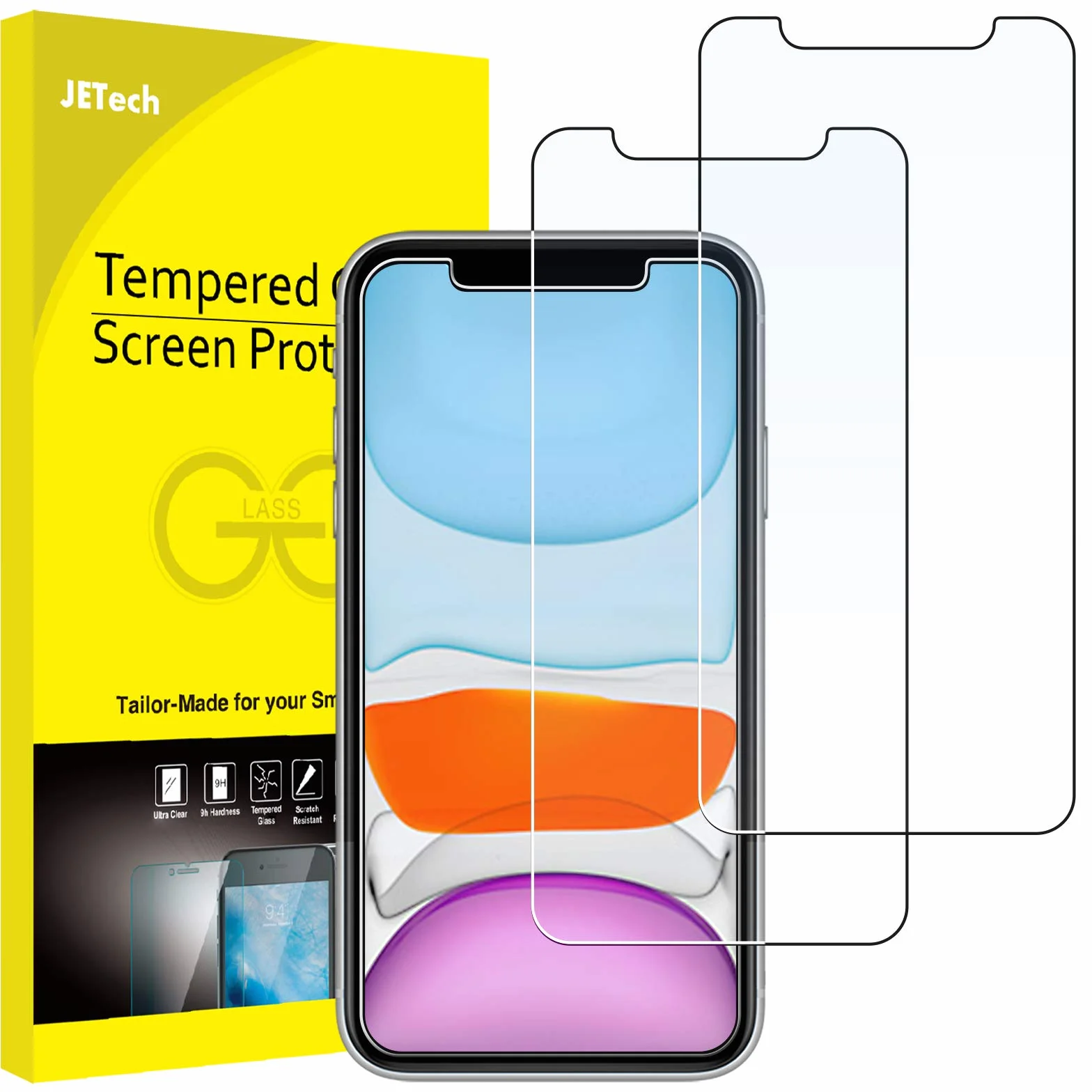 JETech Ochraniacz Ekranu dla iPhone 11 i iPhone XR 6,1 Cala, Screen Protector Szkło Hartowane Film Folia, 2 Sztuki