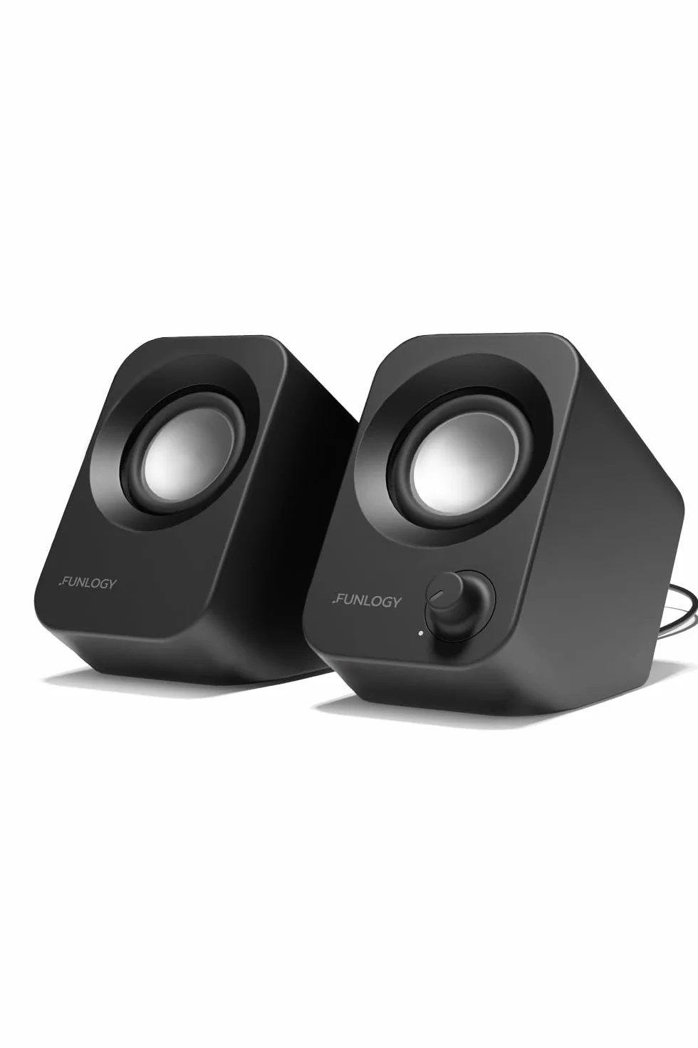 FUNLOGY Głośnik - głośniki stereo 14 W, zasilanie USB, kompaktowy rozmiar z nachyleniem 30°, regulacja głośności, do komputera stacjonarnego, laptopa, monitora, konsoli do gier, czarny