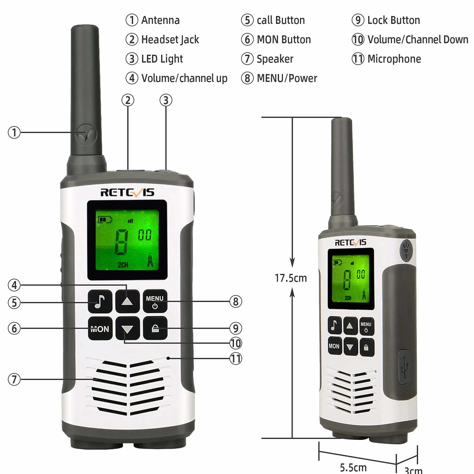 Retevis RT45 Walkie Talkie, Licencja PMR446 Bez Licencji 16 Kanałów, Zestaw Głośnomówiący VOX, Latarka LED, 10 Tonów Połączeń, Akumulator Walkie Talkie,Ratować, Nagły Wypadek (Srebrny, 4 Sztuki)