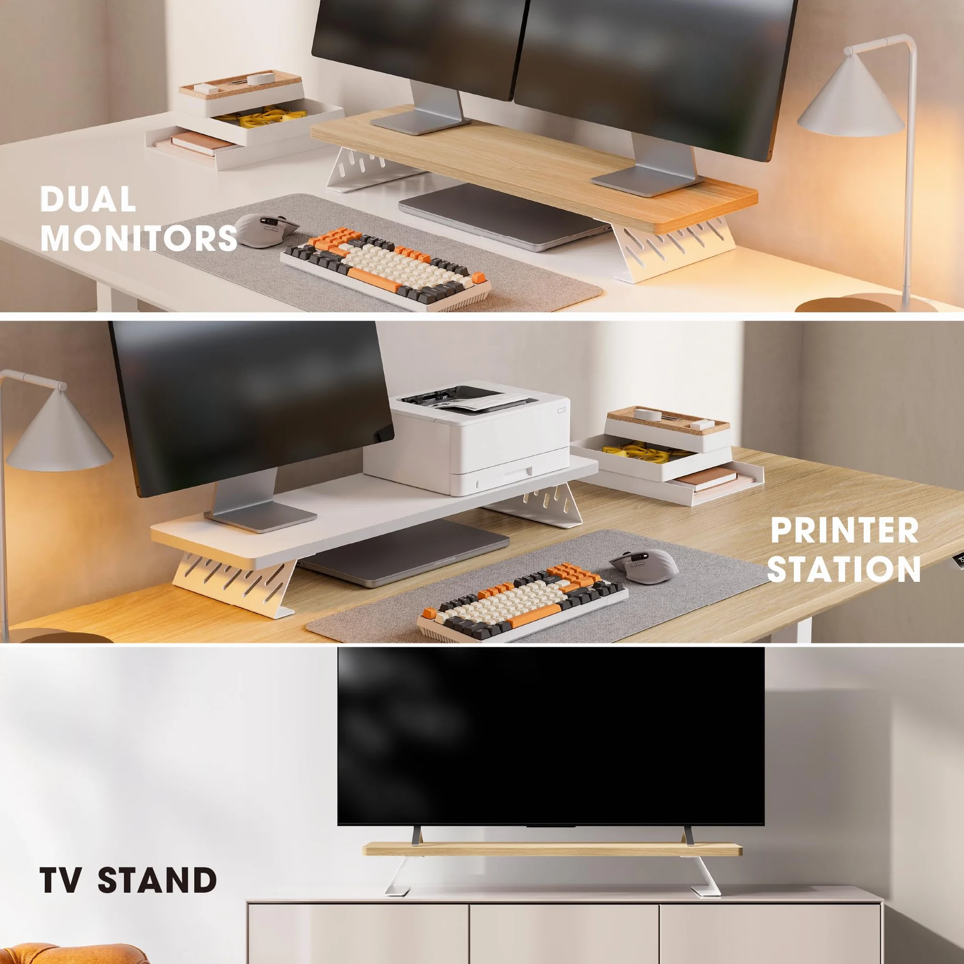 Fenge Podstawka pod monitor na biurko, duży stojak na monitor komputerowy, stojak na 2 monitory, drewniany organizer na biurko, stojak na PC, laptop, drukarkę, ekran telewizora (dąb, 80 cm)