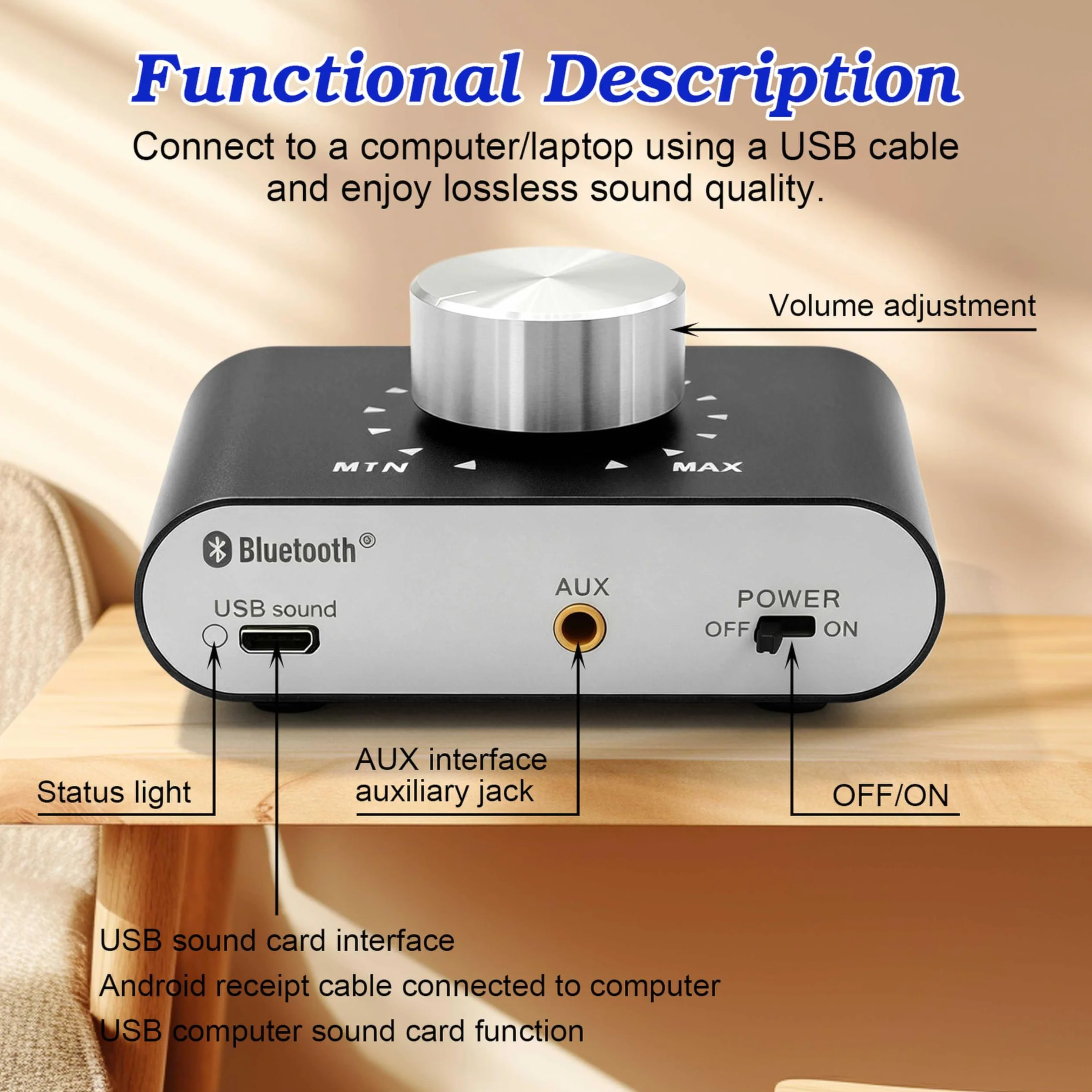Mini wzmacniacz Bluetooth, 50W×2 HiFi stereofoniczny wzmacniacz, cyfrowy wzmacniacz mocy z zasilaczem do systemu audio do domu i biura, głośniki