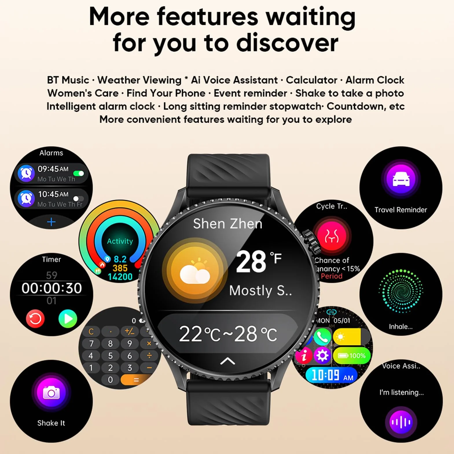 Garsent Smart Watch, Smartwatches for Men Women, 1,56 "HD Fitness Tracker (Odpowiedź/połączenia), 50+ Trybów Sportowych, Zegarek Fitness z Monitor Snu, Monitorowanie Temperatury, (BLACK)