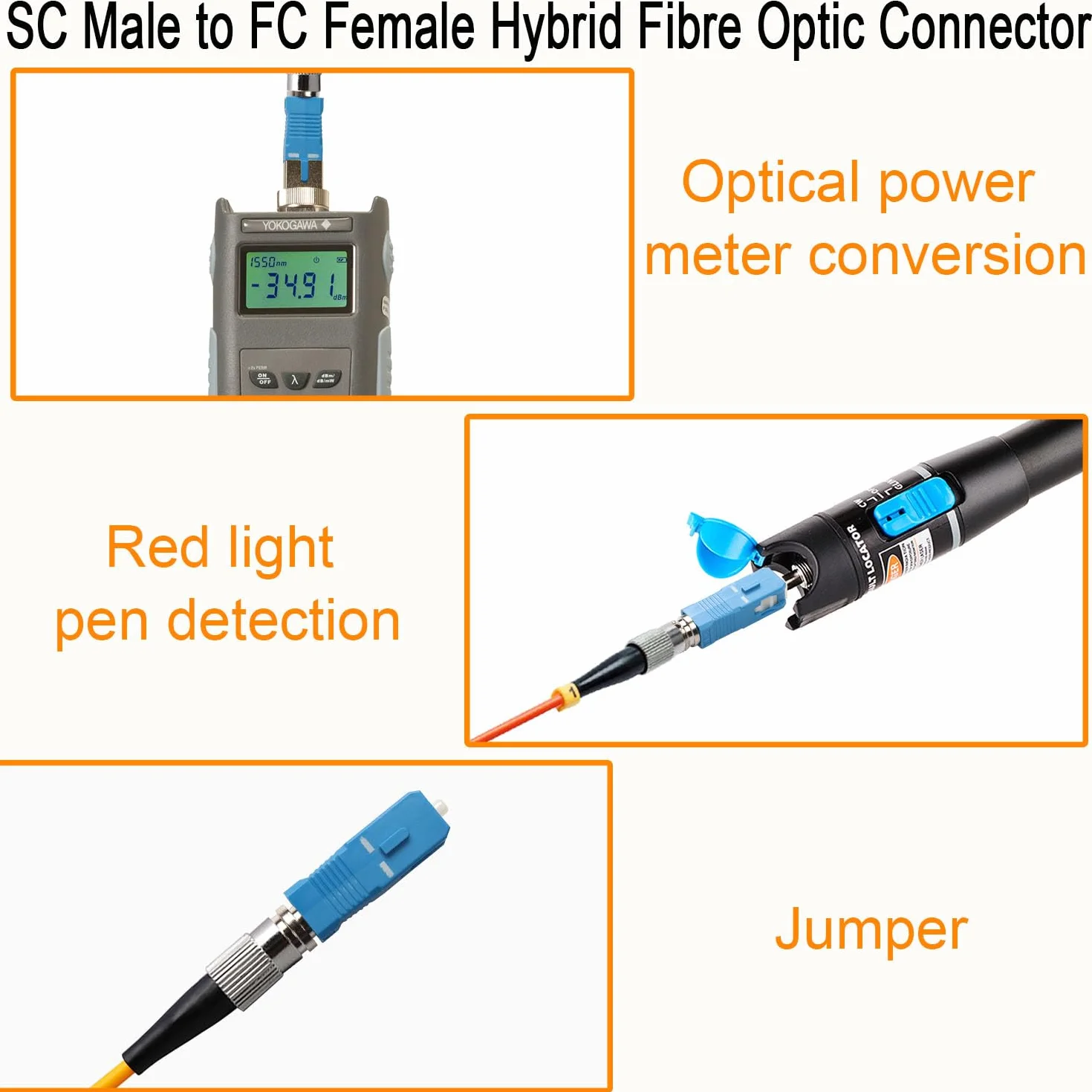 QIANRENON SC męski na FC żeński hybrydowy adapter światłowodowy złącze SM 9/125μm SC/UPC do FC/UPC światłowodowy simplex złącze konwertera, do optycznego miernika mocy czerwonego pióra