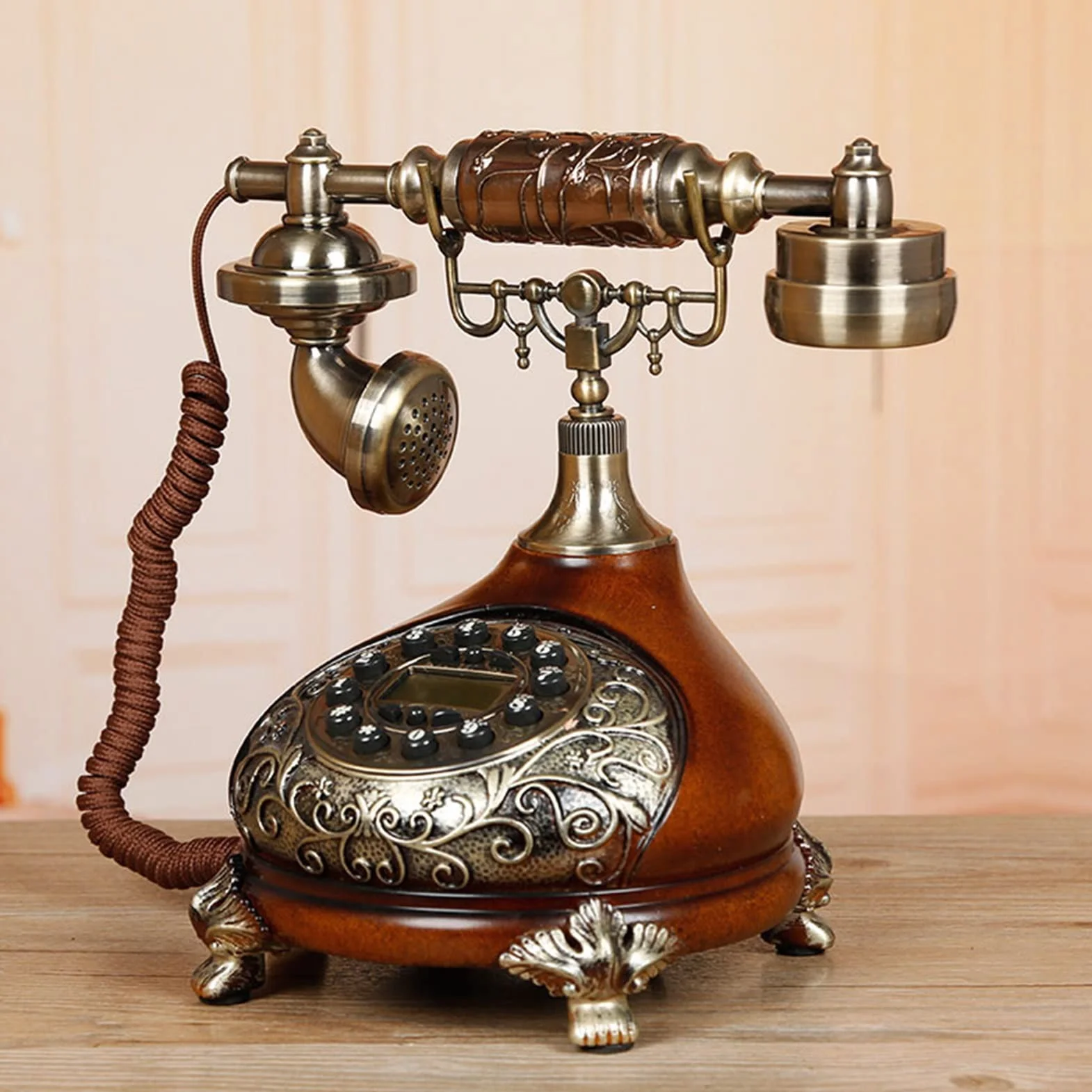 WangXLDD Dekoracyjne telefony retro staromodny telefon z tarczą dotykową, vintage mechaniczny telefon stacjonarny telefon stacjonarny na biurko do domu, biura, baru, hotelu (bez podświetlenia)