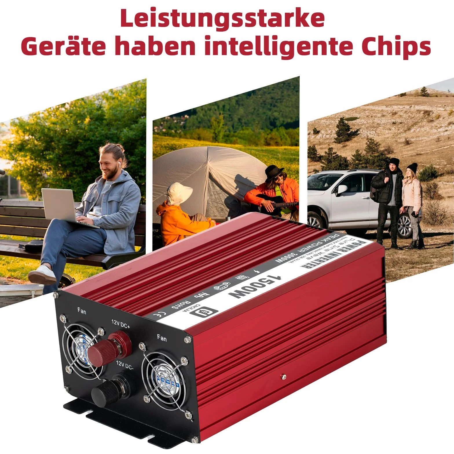 1500 W Winwerter, Winwerter 12v do 230v przetwornik napięcia falownika czystego fali sinusoidalnej przetwornica mocy konwerter prądu stałego AC notebooki monitory komputerowe telewizory