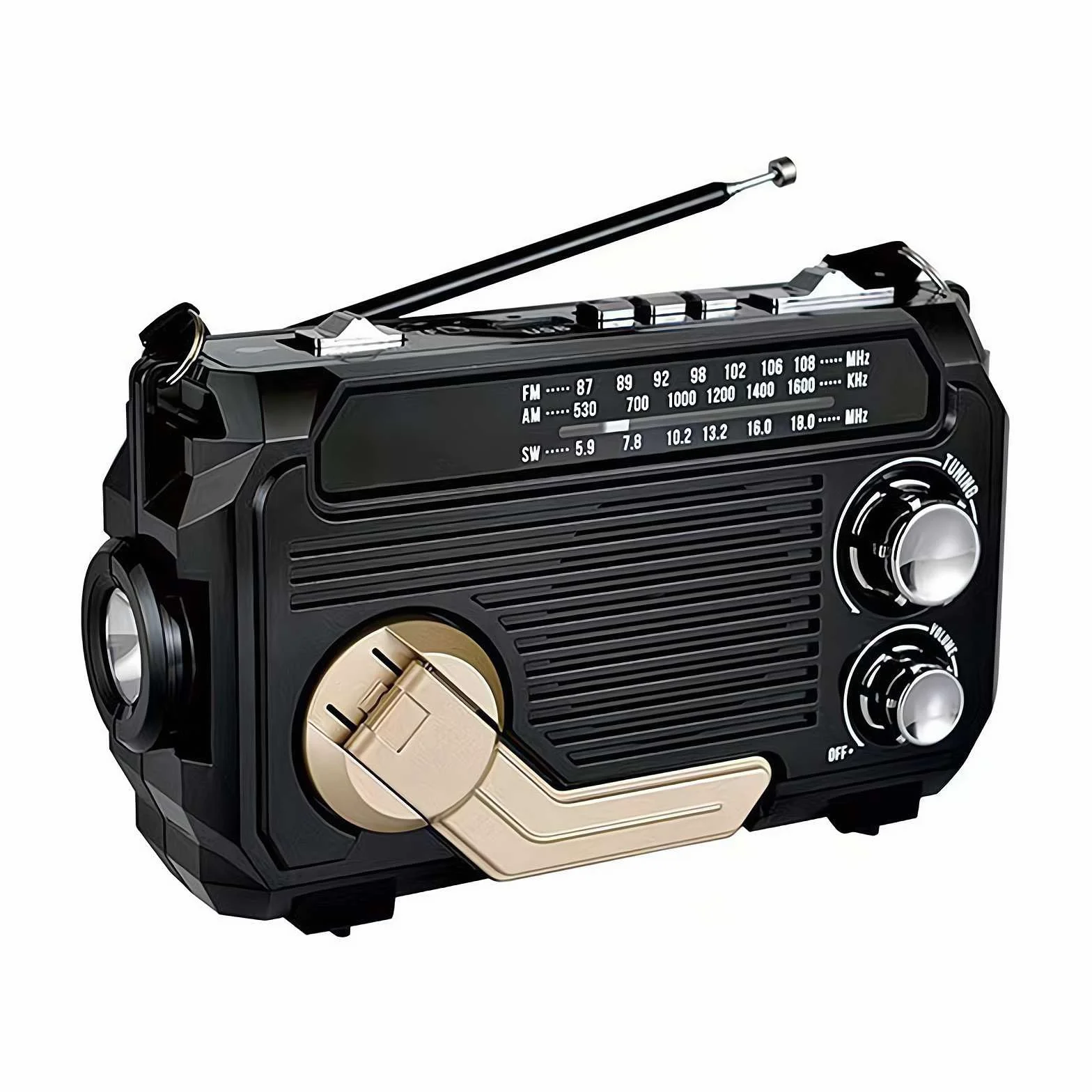 Radio z korbą ręczną do ładowania słonecznego, przenośne radio survivalowe FM/AM/SW, radia awaryjne, ładowalne, wielokanałowe radio o niskiej mocy, Bluetooth 5.2, głośnik odtwarzacz muzyczny, obsługa