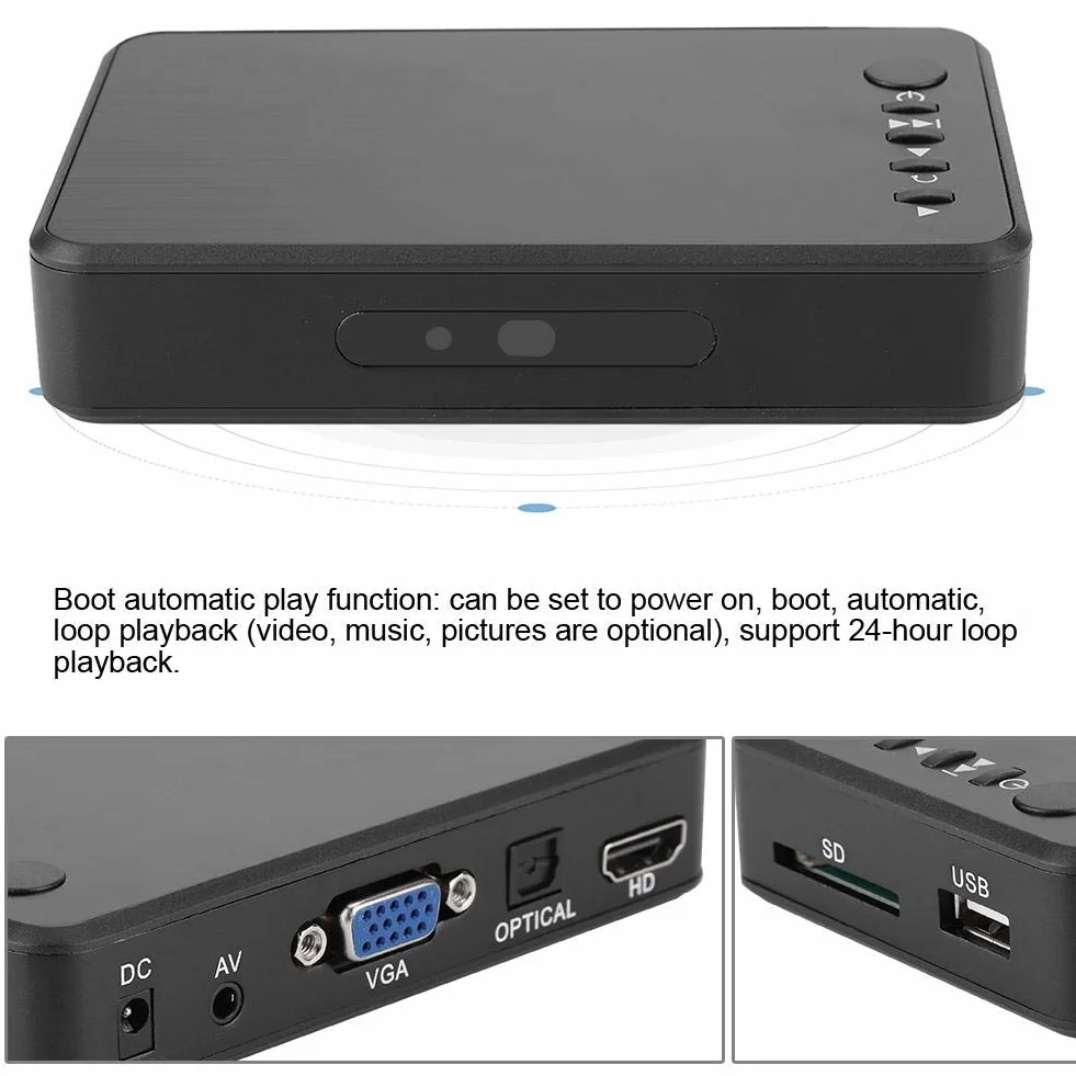 1080P Media Player, HD Media Audio-Video-Reklamowy odtwarzacz twardy z interfejsem AV/HDMI do samochodu (wtyczka EU)