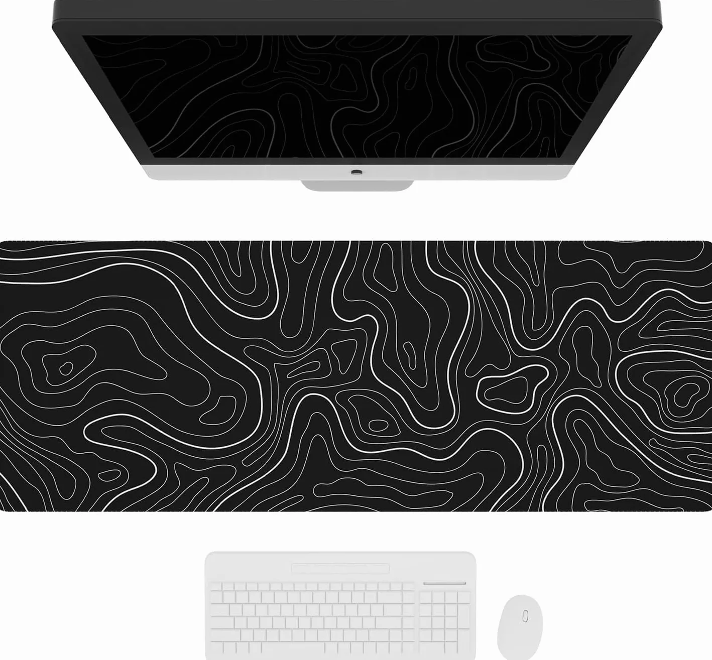 Podkładka pod mysz dla graczy 30x80 cm antypoślizgowa czarna mapy topograficzne