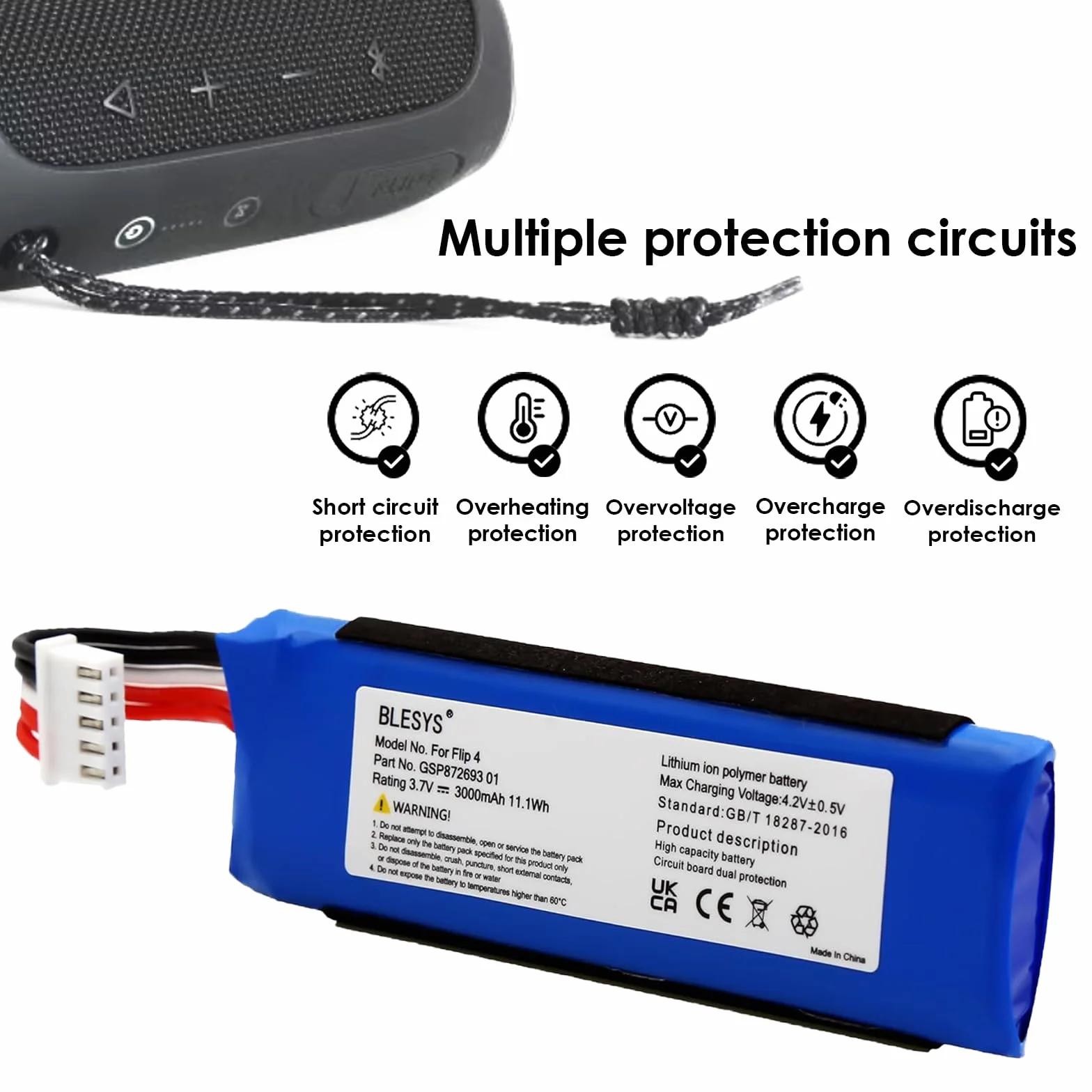 Bateria do JBL Flip 4 głośnik Bluetooth litowo-polimerowy 3,7 V 3000 mAh