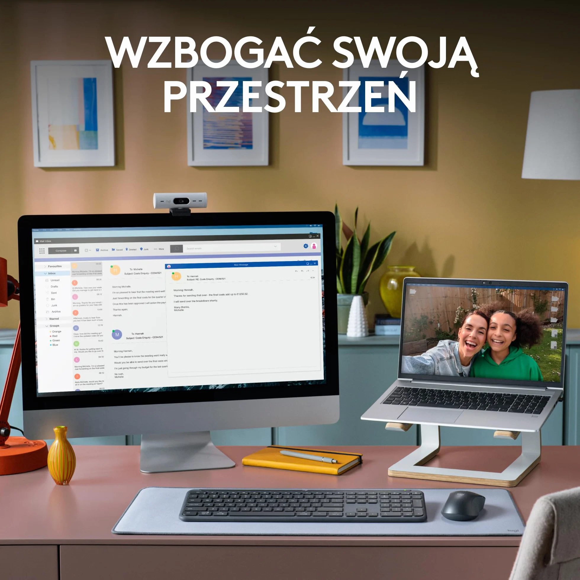 Logitech MK950 Signature Slim, zestaw bezprzewodowej klawiatury i myszy, elegancki design, ciche pisanie, przełączanie między 3 urządzeniami, Bluetooth, wiele OS, Windows, Mac, QWERTY US INT'L, Grafit