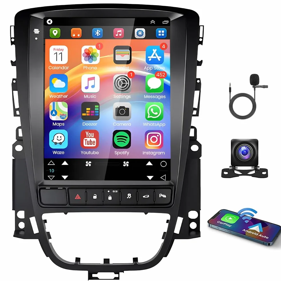 BYNYXI 24.6 cm 4 GB + 64 GB bezprzewodowe i przewodowe radio samochodowe kompatybilne z Vauxhall Astra, Buick Excelle, Android 14, nawigacja GPS, Wi-Fi, Bluetooth, radio MP3, sterowanie głosem, ekran