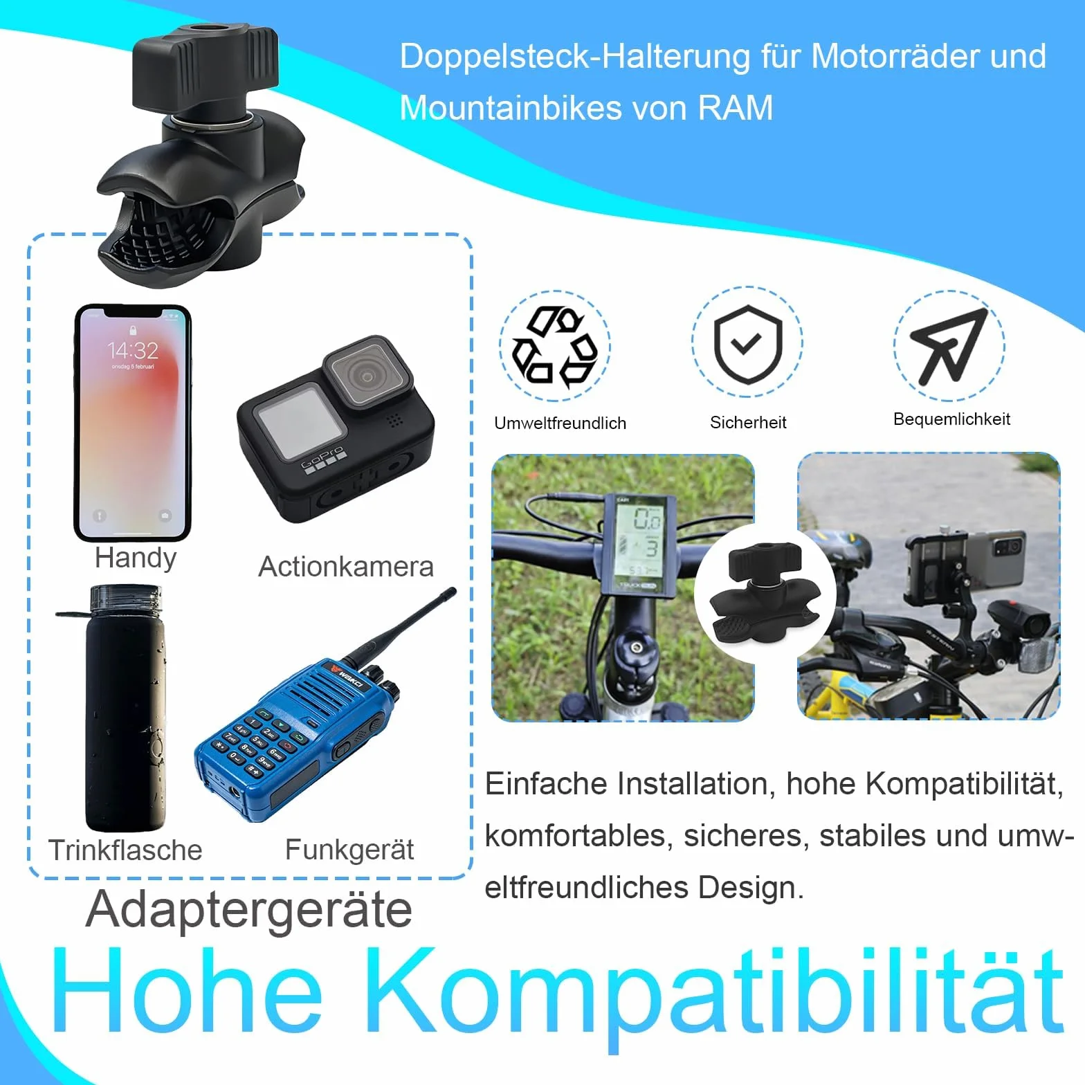 Ramię montażowe do uchwytu motocyklowego 60 mm, kompatybilne z adapterem kulowym 1 cal, uniwersalny uchwyt na telefon i GPS