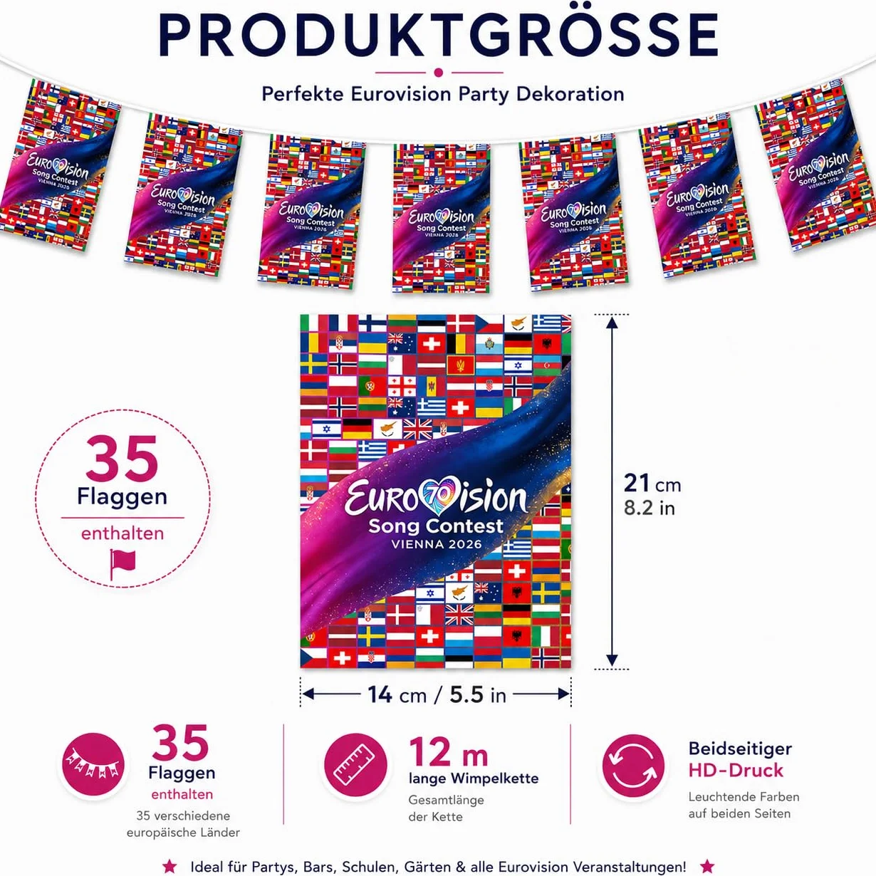 Eurovision 2026 łańcuch chorągiewek z flagą 35 narodowych flag HD dekoracja