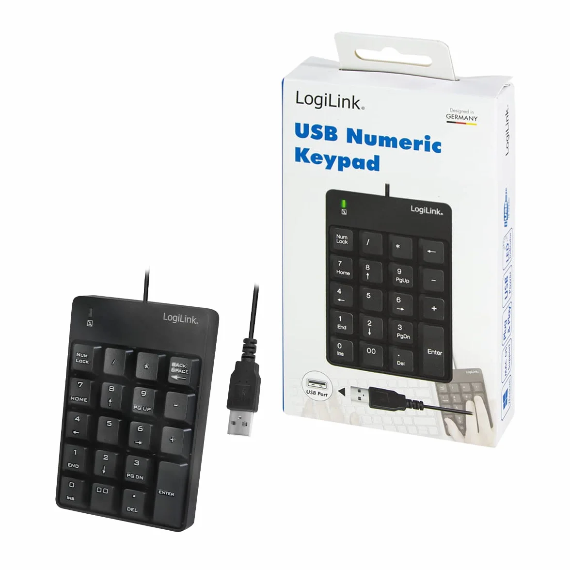 LogiLink ID0184 numeryczna klawiatura dodatkowa ze złączem USB ze wskaźnikiem aktywności LED, czarna