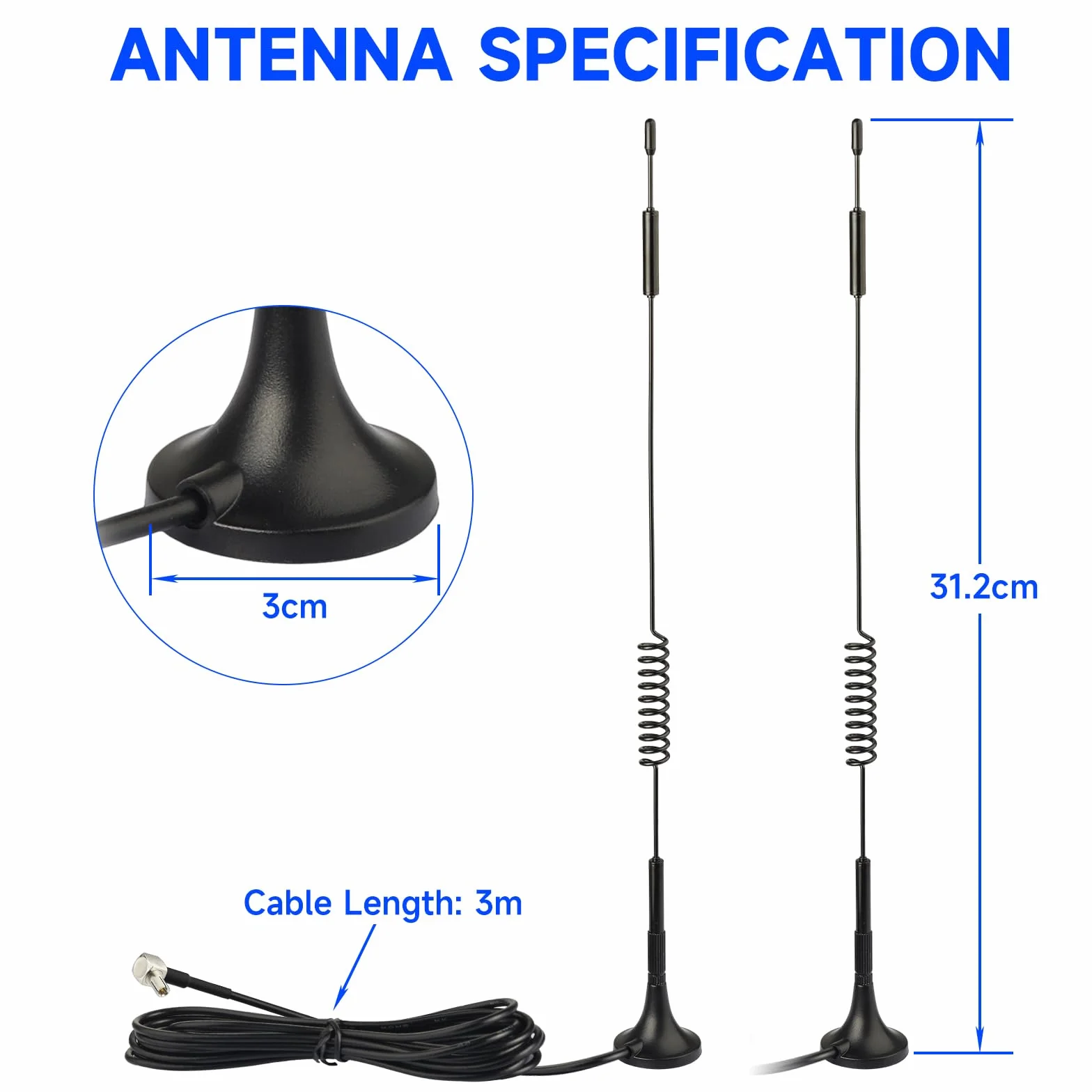 Superbat 4G LTE antena 7 dBi, złącze TS9, antena komórkowa z magnesowym mocowaniem - Omnidyrekcyjna antena sieciowa 2 sztuki do 4G LTE, GSM, GPRS router, MiFi, hotspot, router, USB modem