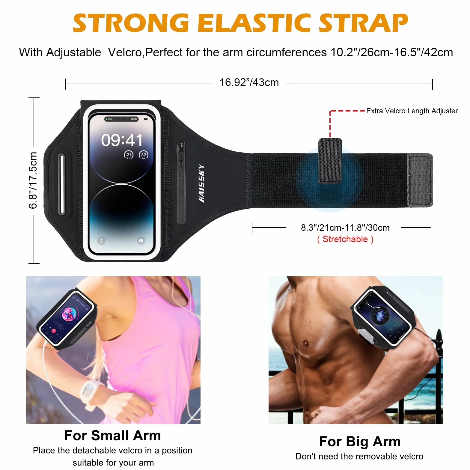 Sportowa opaska do biegania z torbą na słuchawki, regulowany uchwyt na telefon komórkowy do biegania do iPhone'a 17 Pro MAX 16 Pro 15 14 13 Plus, Galaxy S25 Ultra S24 S23 S22, do 6,9"