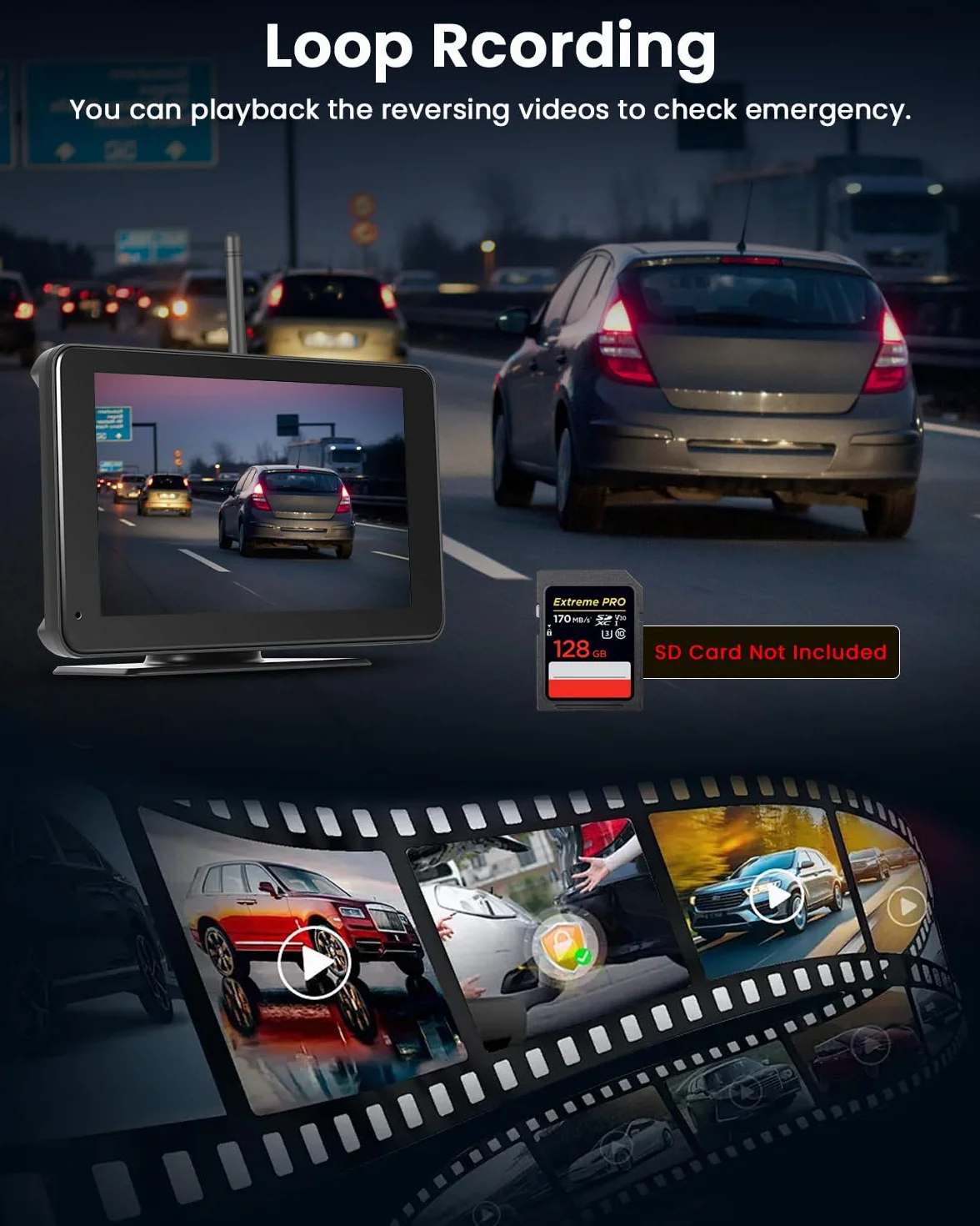 Roinvou Bezprzewodowa kamera cofania z monitorem 7 cali HD 1080P, pomoc w parkowaniu z BSD, IP68, noktowizor, do ciężarówki, narzędzia, kampera, przyczepy, samochodu, 12V-24V