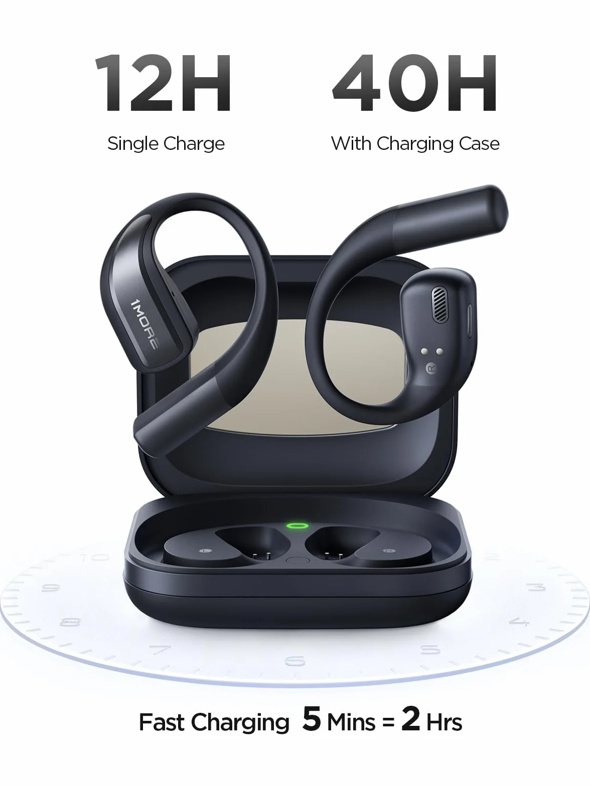 1MORE S70 Open Ear słuchawki Bluetooth 5.3, bezprzewodowe słuchawki douszne z 4 mikrofonami, więcej basów, akumulator 40 h, szybkie ładowanie, pałąk Balance AIR+, IPX5, redukcja szumów połączeń,