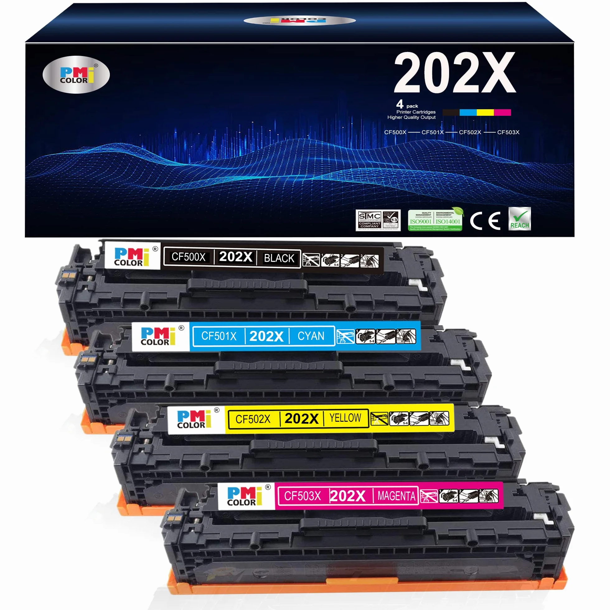 202A 202X Zestaw 4 wymiennych kaset z tonerem do HP Color Laserjet Pro M254dw MFP M281cdw, M281fdw M281fdn serii M281 M254