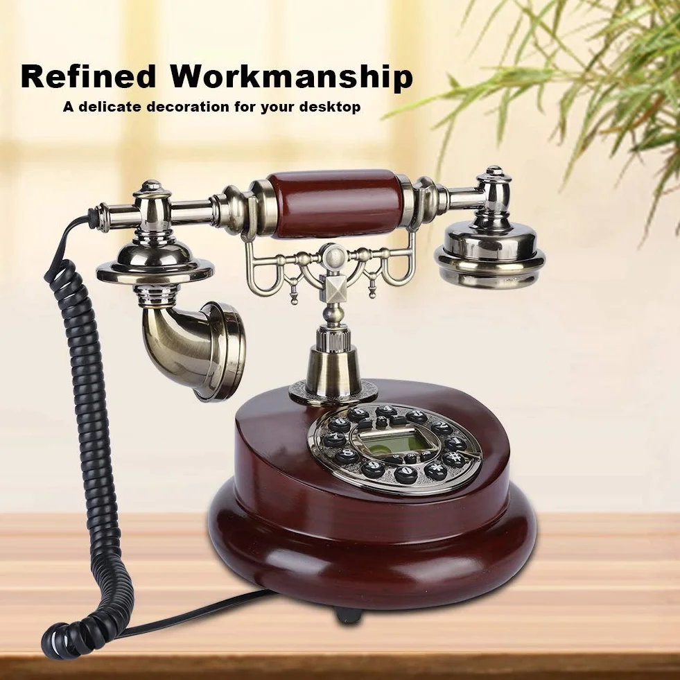 Telefon stacjonarny w stylu retro, vintage, przewodowy telefon stacjonarny, przewód z zasilaniem, biuro hotelowe, Home Desktop, telefon przewodowy, z antypoślizgową matą,