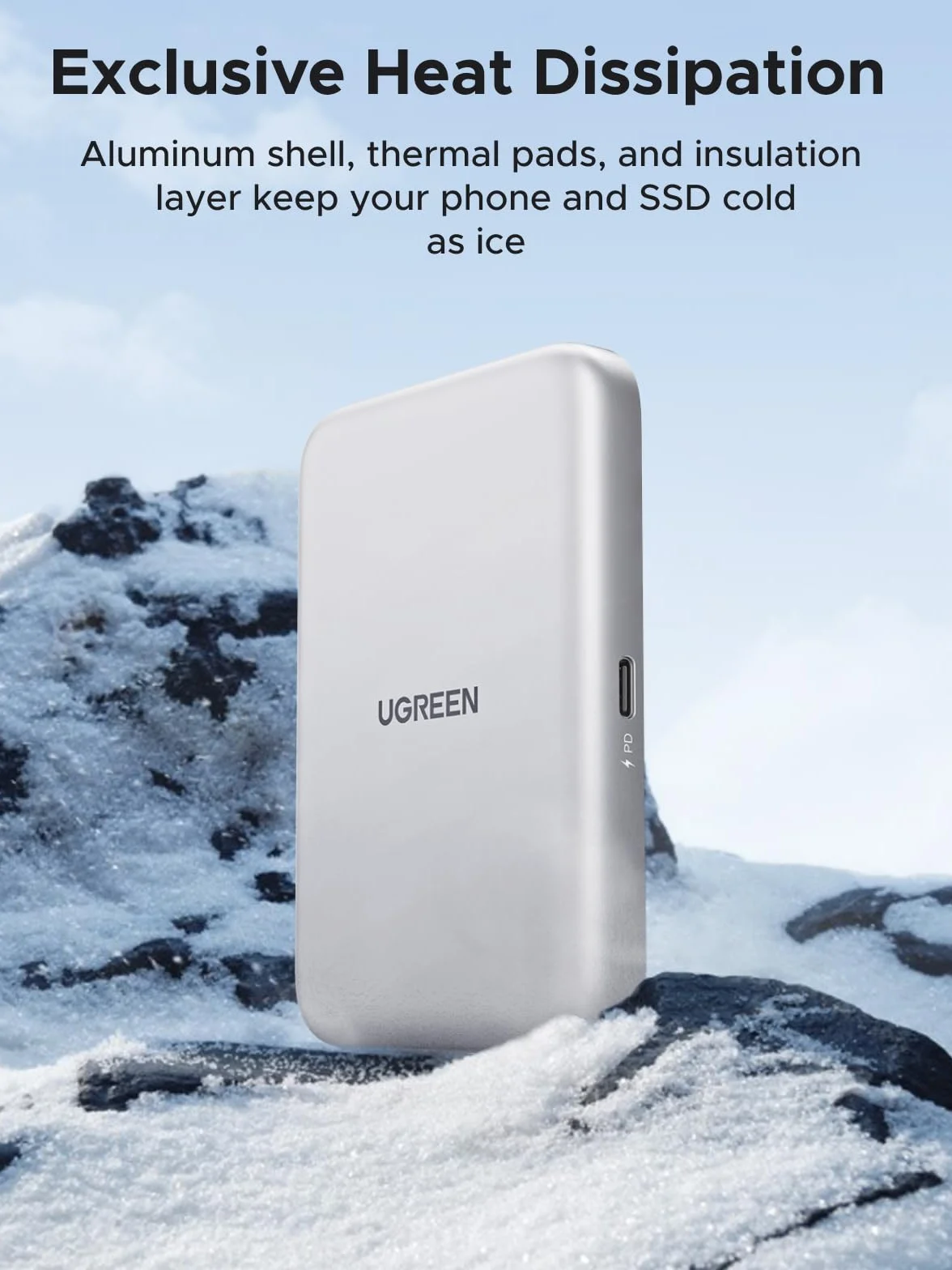 UGREEN Magnetyczna obudowa M.2 NVMe SSD z Magsafe dla iPhone 16 i 15 Pro Max ProRes, adapter USB C 3.2 Gen 2x1 10 Gbit/s NVMe dla M.2 2230/2242/2260/2280 NVMe SSD