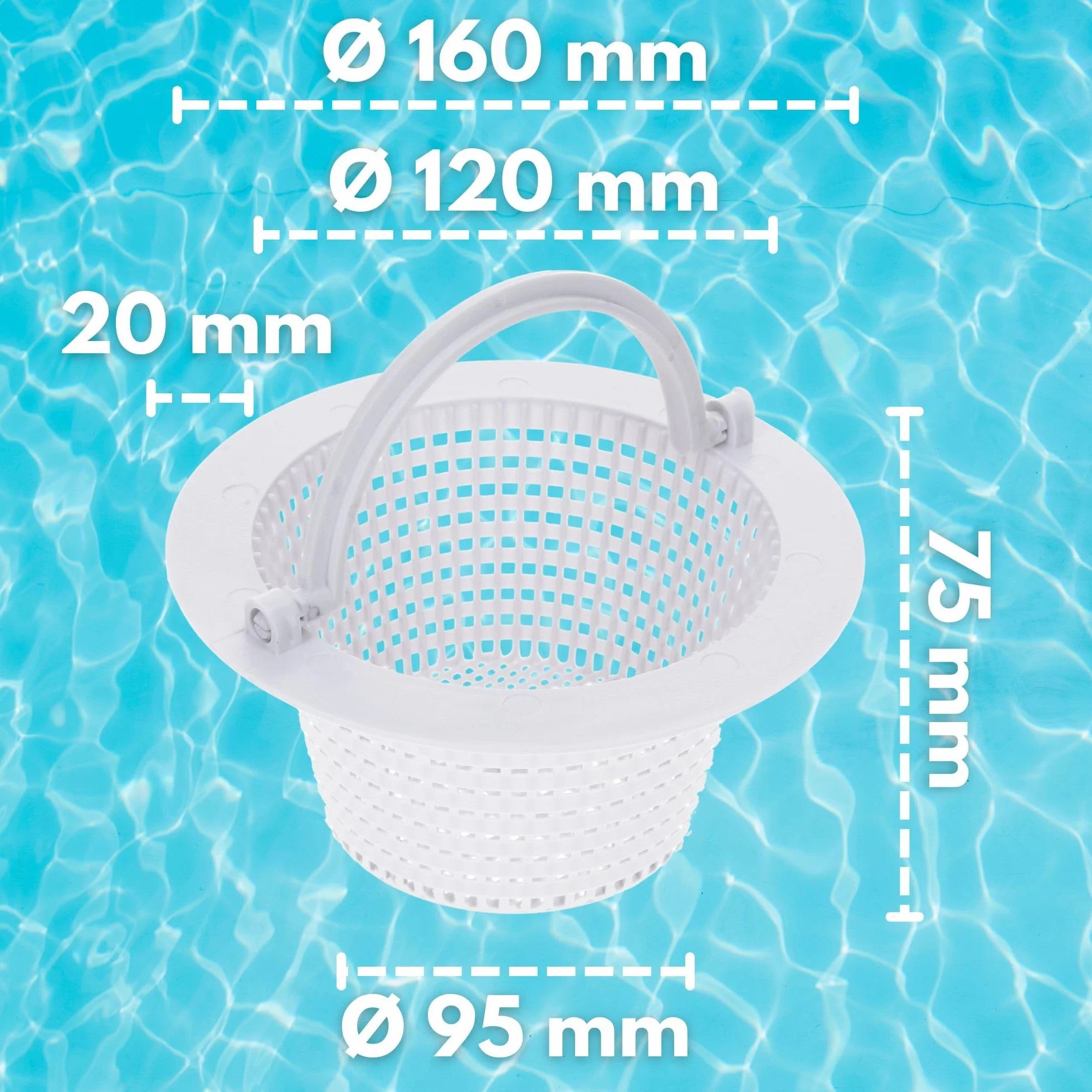 Amapool koszyk do skimmera 16 cm średnicy - koszyk zamienny do standardowego skimmera - wstępny filtr basenowy sitko - z uchwytem do łatwego wyjmowania - odporny na chlor i stabilny