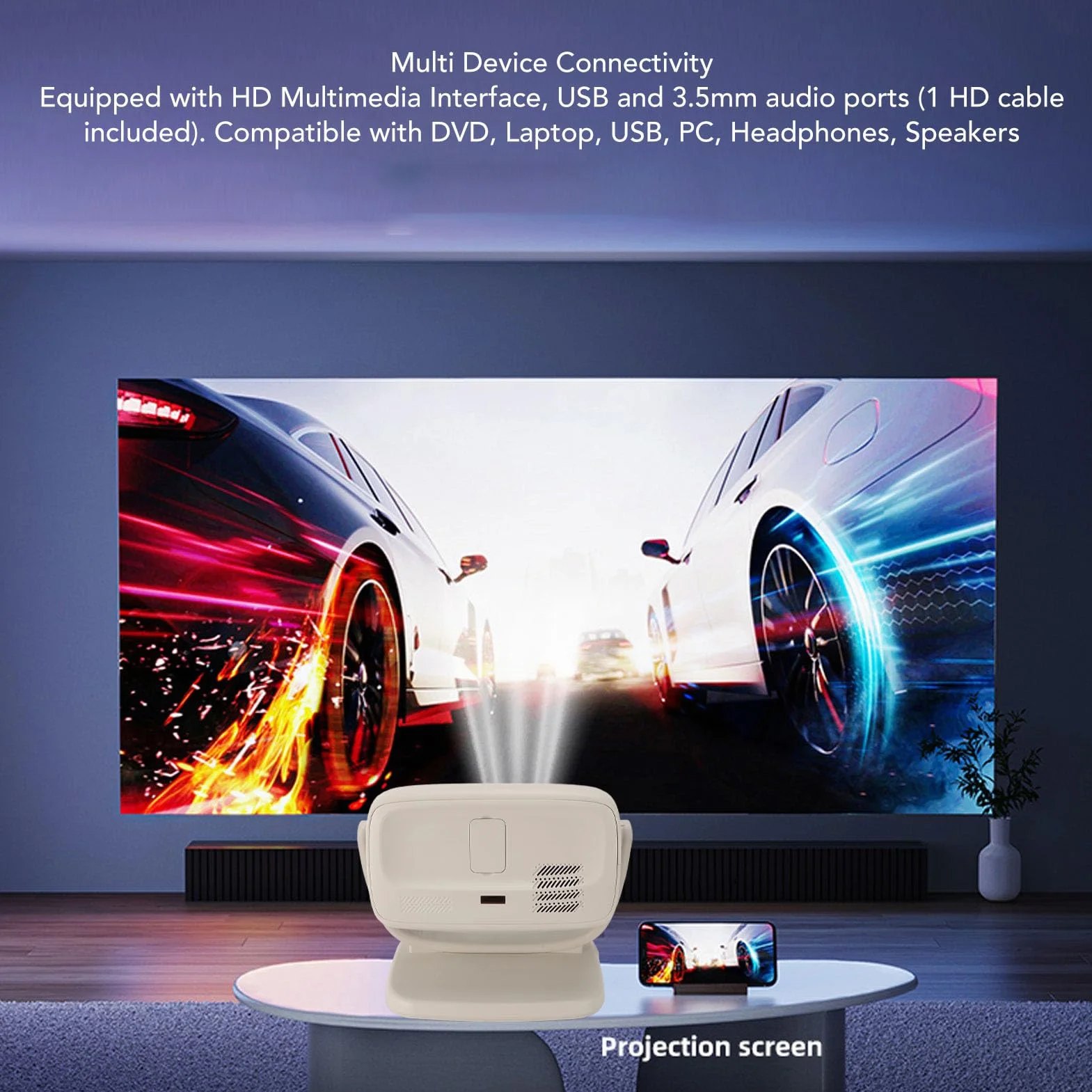 Projektor z Wi Fi 6 Bluetooth 5.3, Przenośne Projektory 4K Obsługujące 4K 1080P FHD, Zewnętrzny Projektor Filmowy do Kina Domowego, Kompatybilny z Telefonem, TV Stick, Laptopem