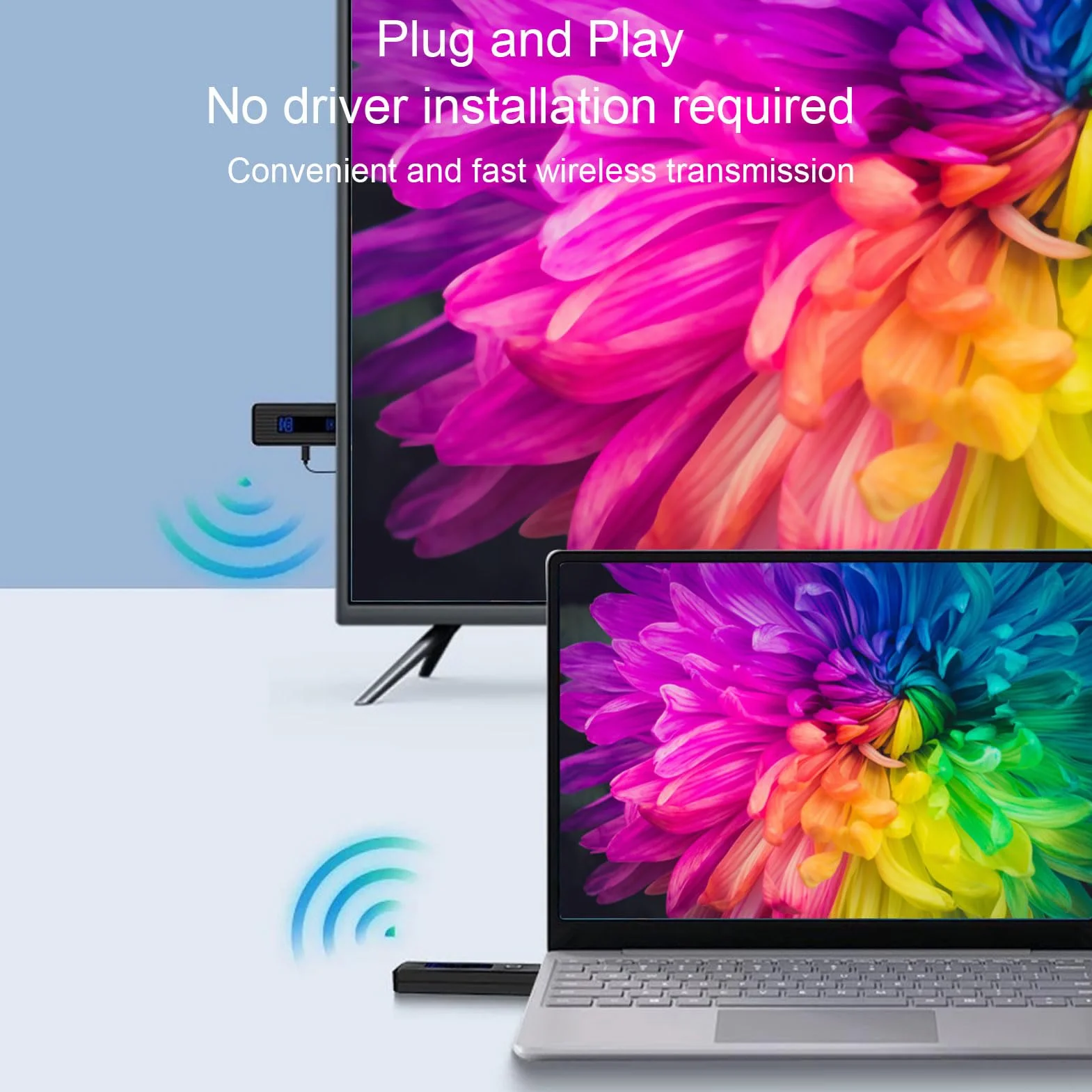 Bezprzewodowy Nadajnik i Odbiornik Multimedialny HD, Dekodowanie 5G 2.4G 4K 1080P Wyjście Typu Plug and Play Zasięg 197 Stóp, z anteną LDS do Laptopa PC, Projektora TV Box (Czarny)