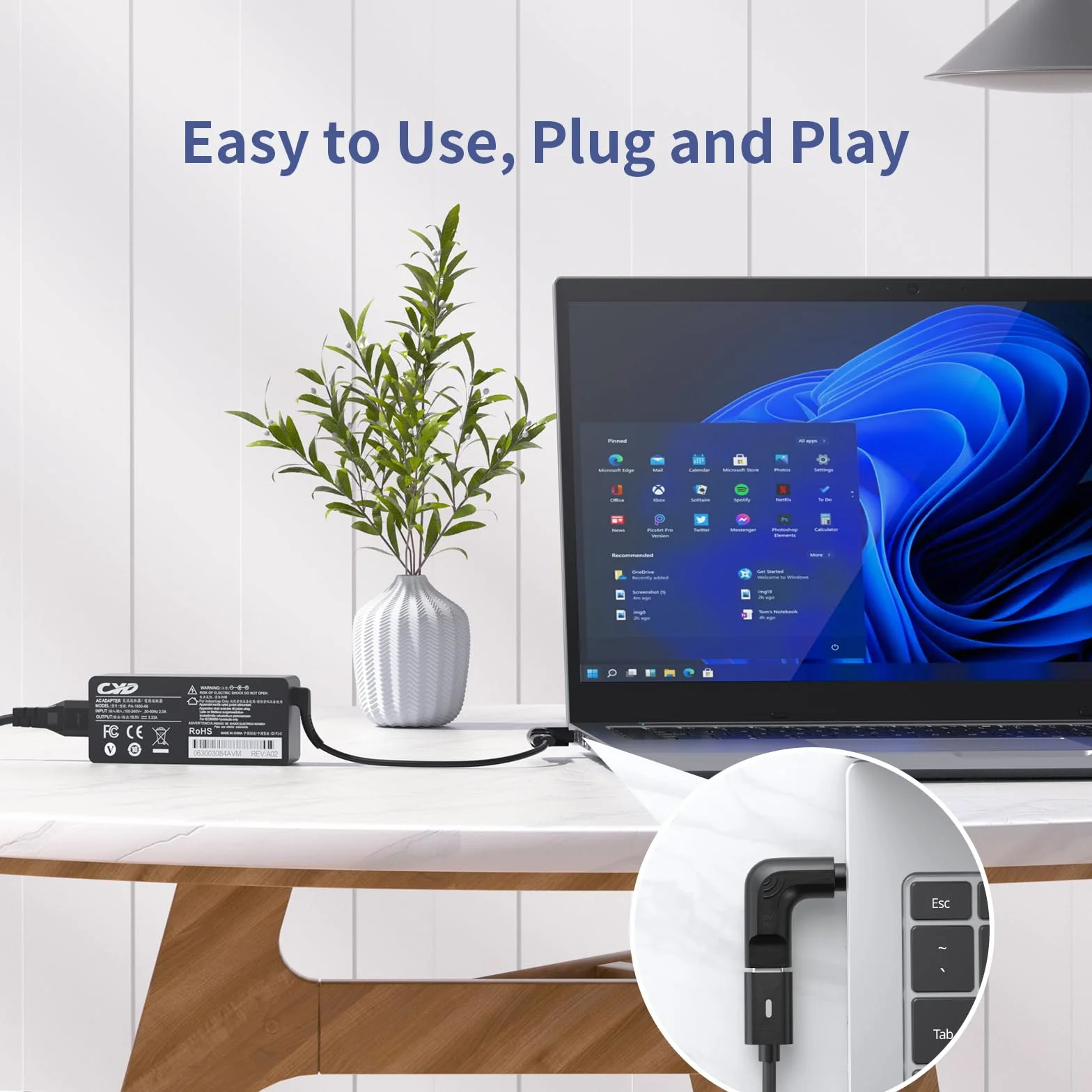 Adapter USB C na DC 7,4 x 5,0 mm, gniazdo PD USB C na DC Dell, kompatybilny z Dell Latitude Inspiron Chromebook Precision Vostro XPS