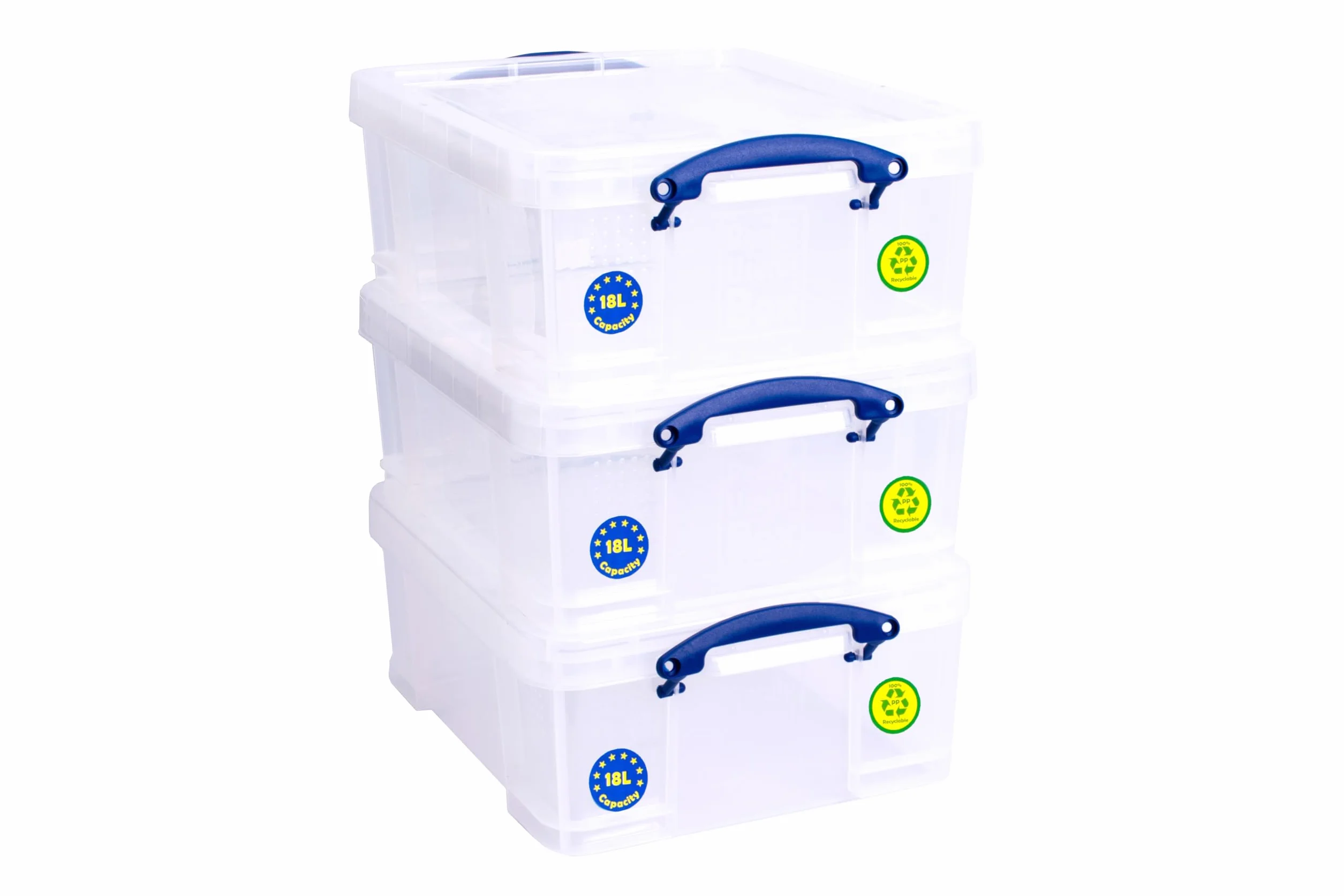 Really Useful Box 3 x 18 Liter - 480 x 390 x 200 mm - für 93 CDs / 44 DVDs - transparent