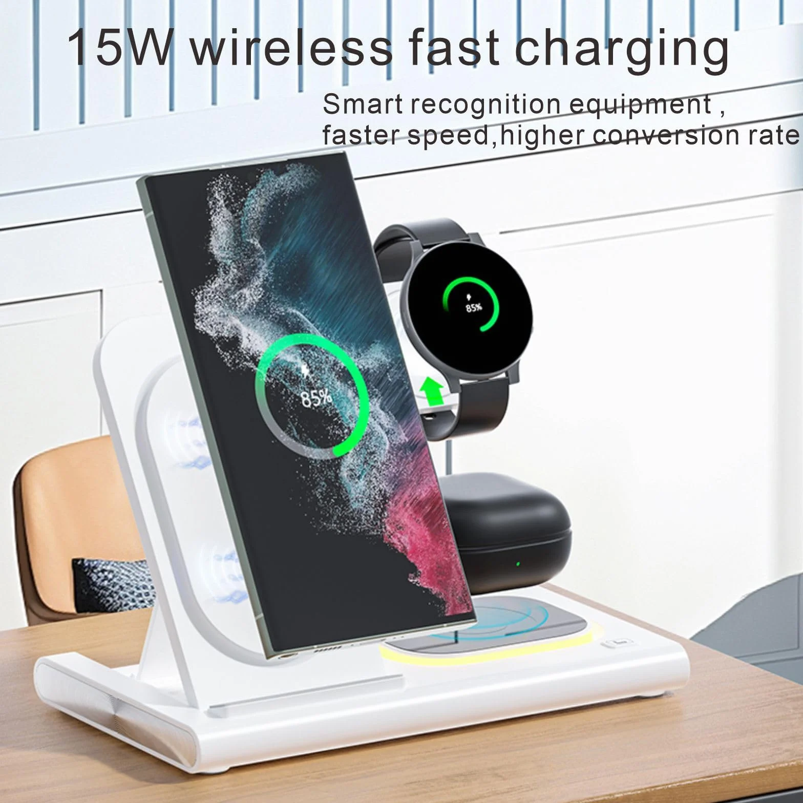 Bezprzewodowa ładowarka 3 w 1 do stacji ładującej Samsung Android Smartphone wiele urządzeń LED składana stacja dokująca stojak do Samsung Galaxy S25 S24 S23 S22 Note 20 Watch 8/7/6 słuchawki douszne
